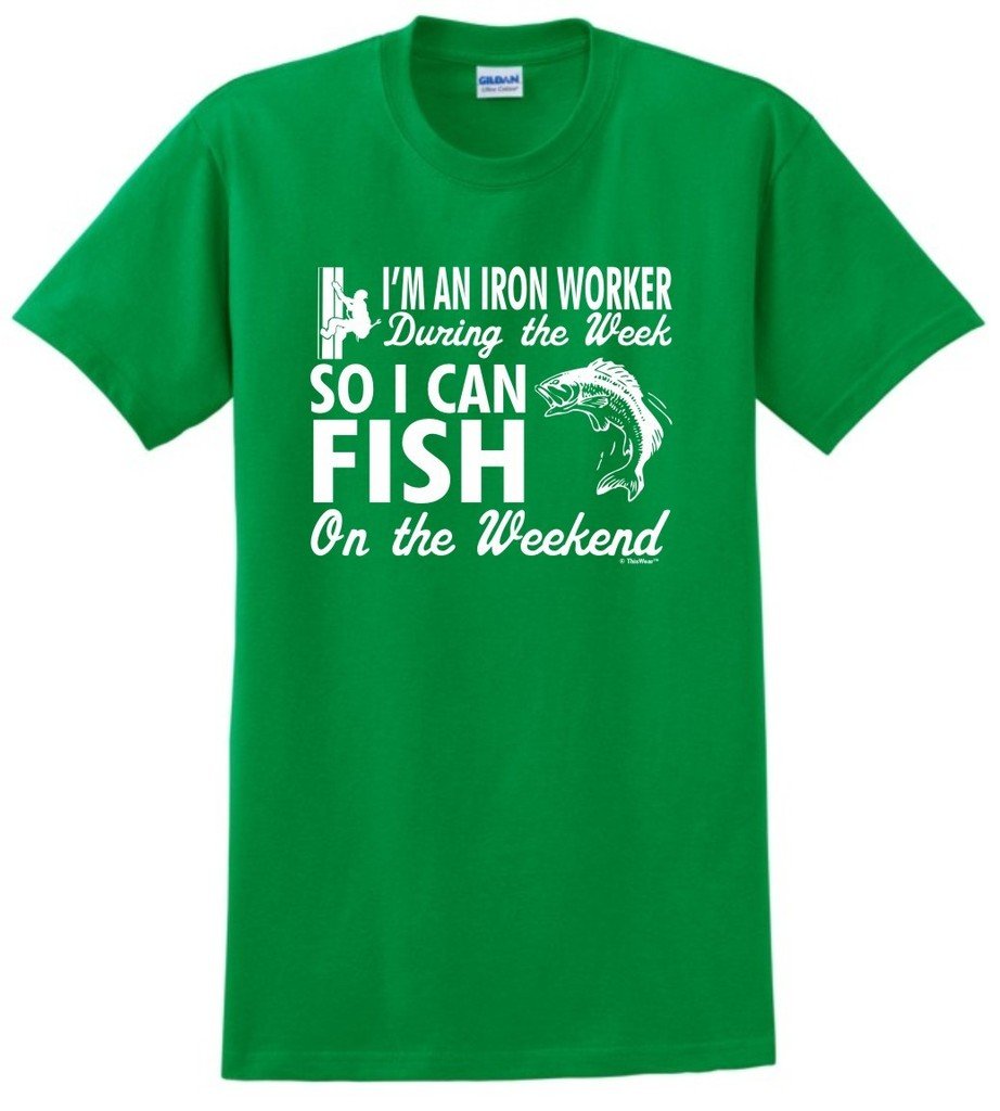 Funny Iron Worker Gift - 'Fish on The Weekend' Fishing T-Shirt for Men | Humorous Work Life Balance Apparel | Perfect for Construction Workers, Anglers & Outdoor Enthusiasts
