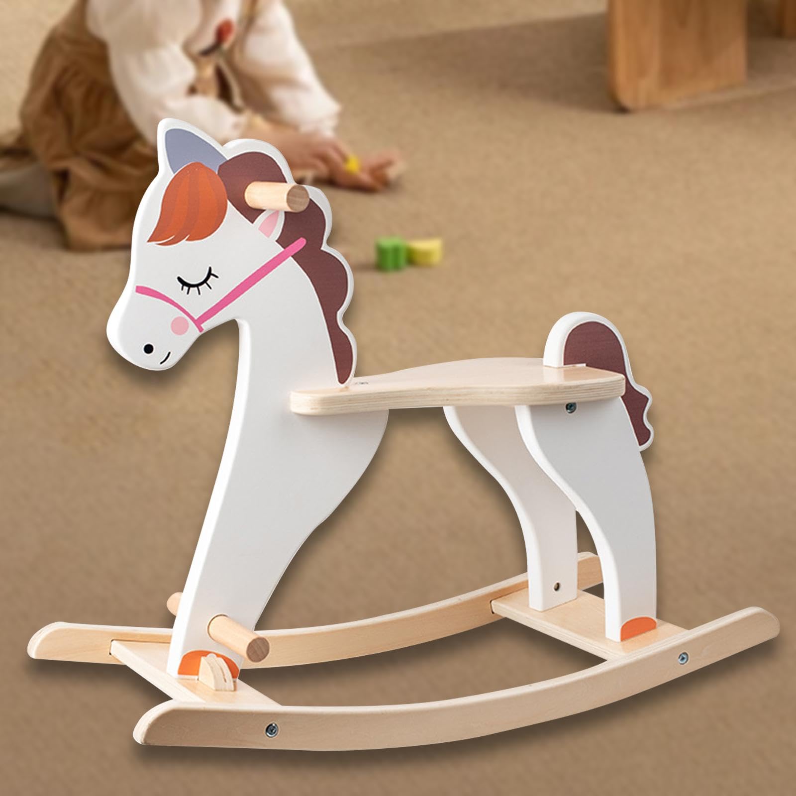 Milageto Wooden Rocking Horse for Kids - Classic Rocker Toy & Baby Ride-On Animal - Perfect Birthday Gift for Toddlers & Children - Fun Indoor Play & Nursery Decor
