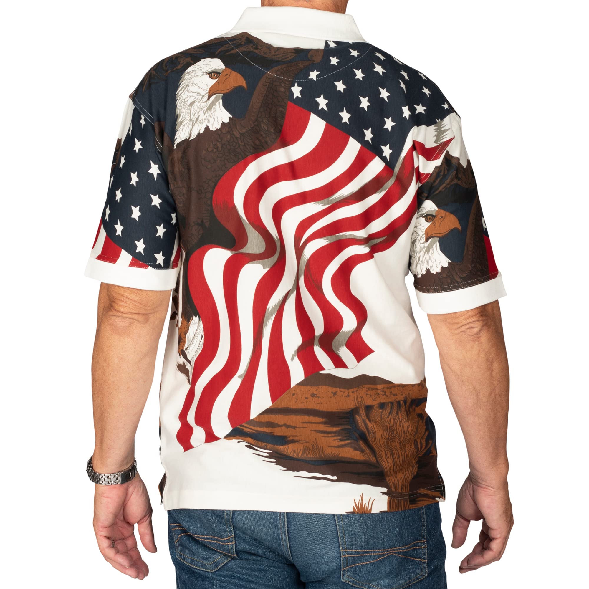 Men's Patriotic American Flag Golf Shirt - USA 4th of July Polo Shirt for Men | Breathable Moisture-Wicking Fabric for Golfing, BBQ Parties & Independence Day Celebrations