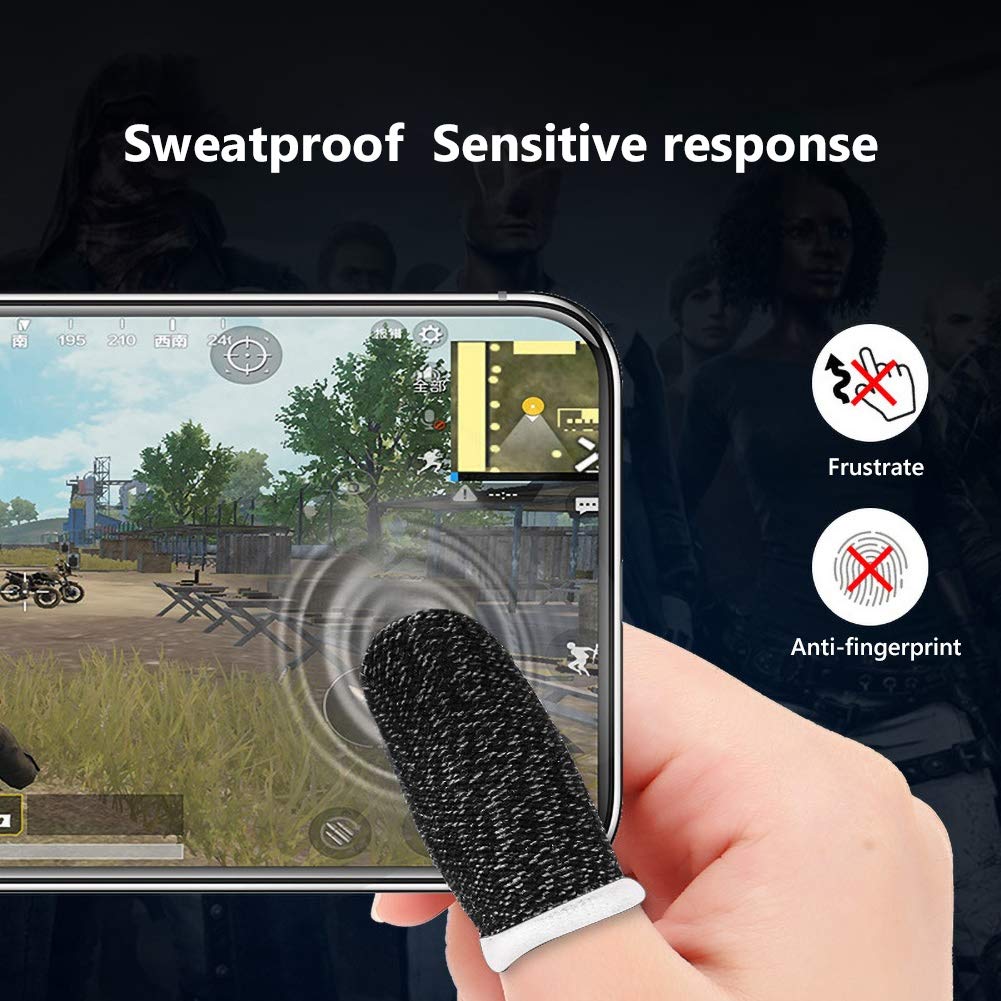 10 Pack Anti-Sweat Gaming Finger Sleeves - Breathable Magnetic Touch Screen Thumb Gloves for Mobile Games (Black) | Perfect for PUBG, Call of Duty & Fortnite Players