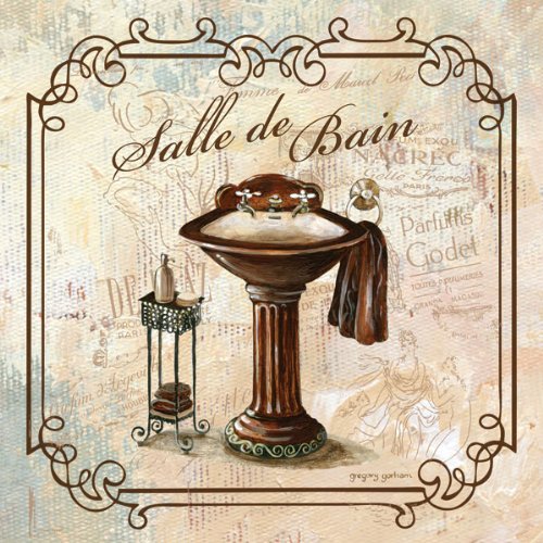 Gango Home Decor 2-Piece French Bathtub & Pedestal Sink Bathroom Wall Art Set - 12x12 Inch Hand-Stretched Canvas Paintings - Ready to Hang - Perfect for Bathroom, Powder Room, or Spa Decor