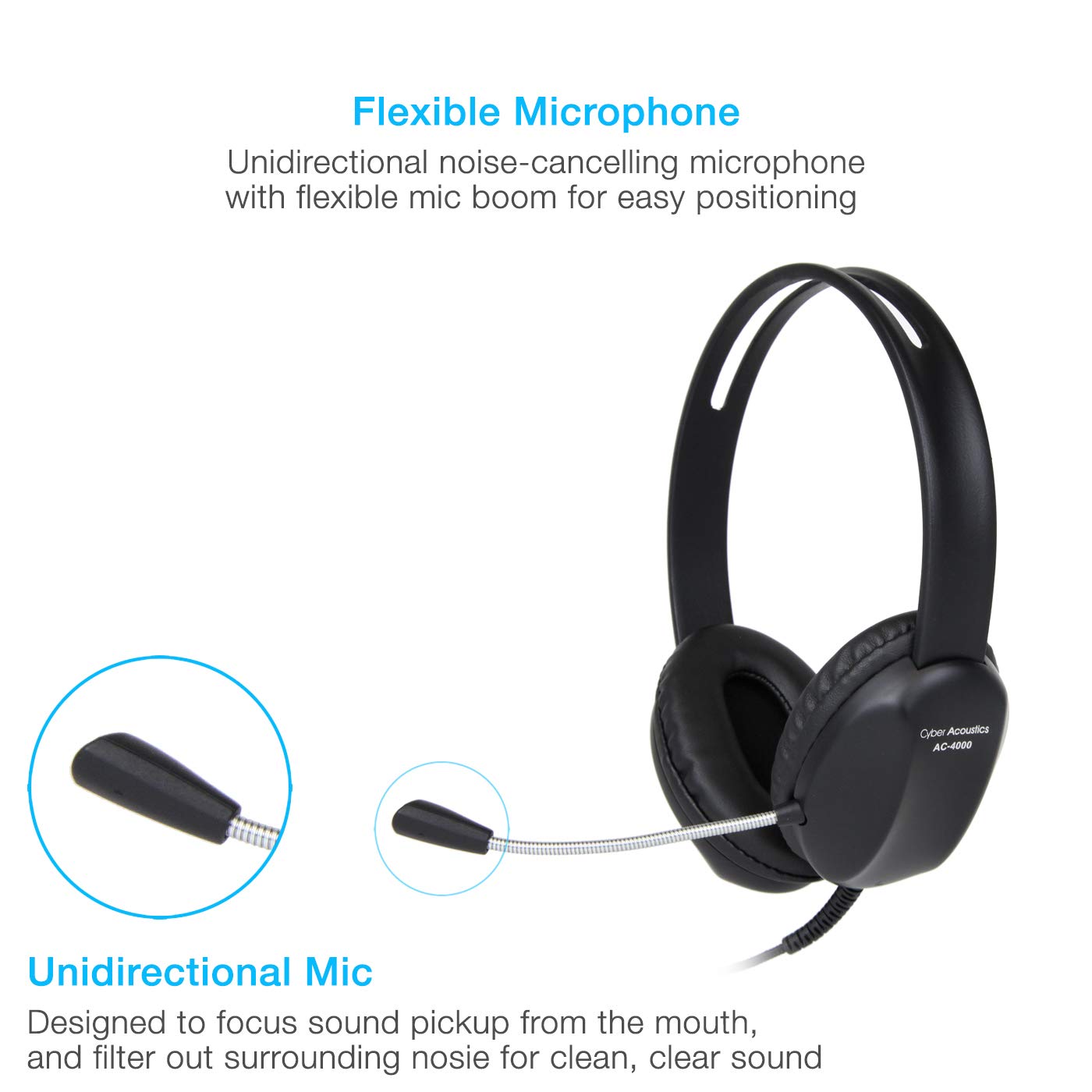 Cyber Acoustics AC-4000-20 3.5mm Stereo Headset with Noise Cancelling Mic - 20 Pack for PC, Tablet, Phone - Perfect for Office, Classroom, Home & Online Meetings