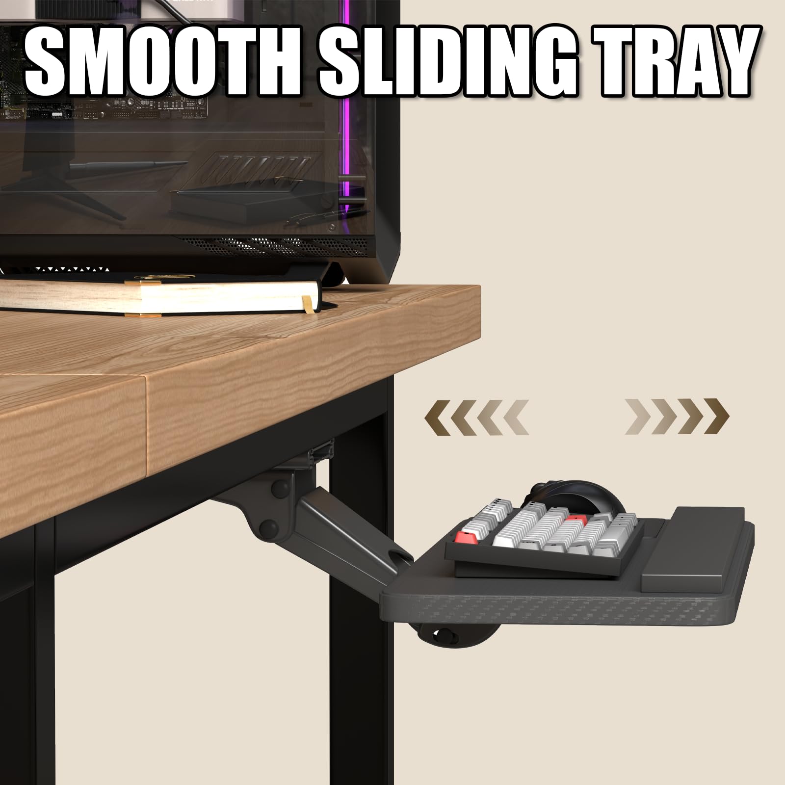 Ergonomic Under Desk Keyboard Tray - Adjustable Height, 360° Swivel & 30° Tilt Slide-Out Platform for Computer Keyboard & Mouse (Black, 25