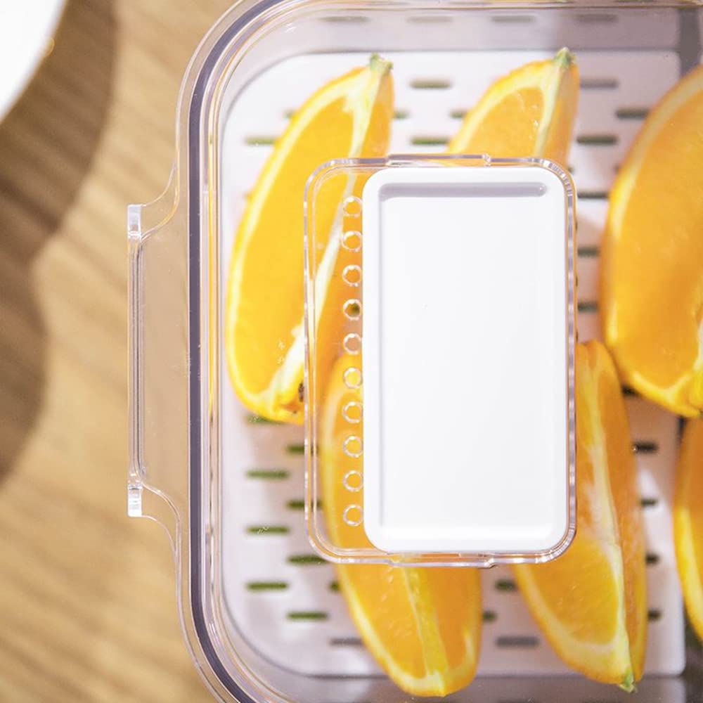 Clear 5700ML Refrigerator Organizer Set of 4 - Fridge Food Storage Containers with Lids & Drain Plate for Vegetables, Fruits, Lettuce | Perfect for Meal Prep & Fresh Produce Organization
