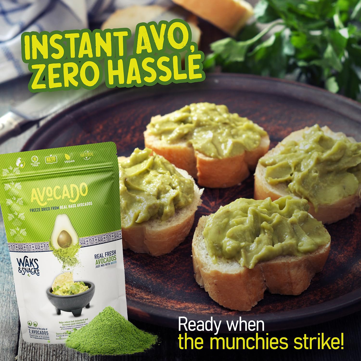 Freeze-Dried Avocado Slices - 100% Natural Hass Avocados | Vegan, Gluten-Free, Non-GMO Snack | Perfect for Toast, Salads & Smoothie Bowls | Great for Camping, Hiking & Emergency Food Storage | 2 Oz Resealable Pack (1-Pack)