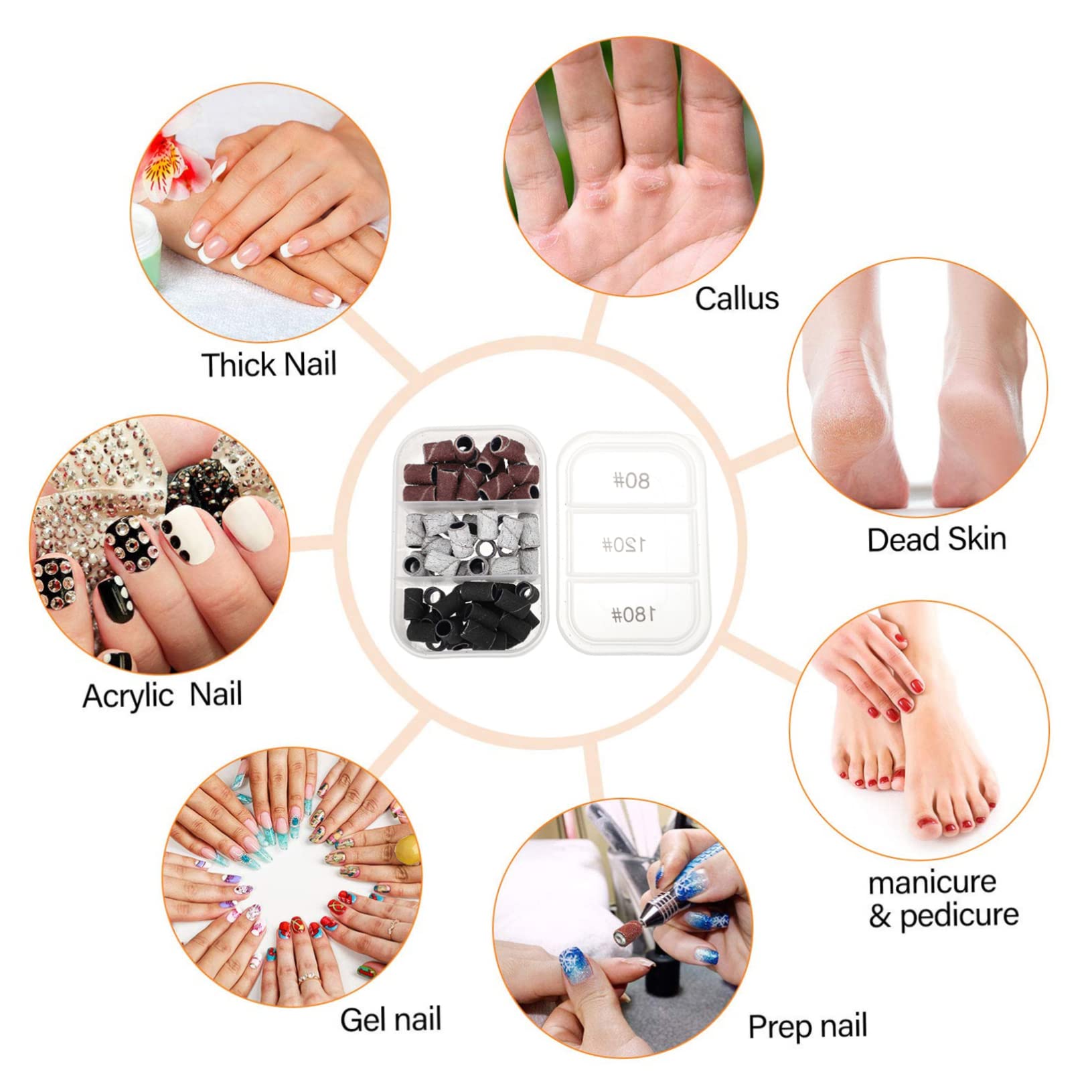 LALAFINA 120PCS Nail Sanding Bands for Drill - Fine Grit Sanding Bands for Nail Art, Manicure & Pedicure - Skin-Friendly Grinding Rings for Professional & Home Use - Perfect for Nail Salons & DIY Nail Care