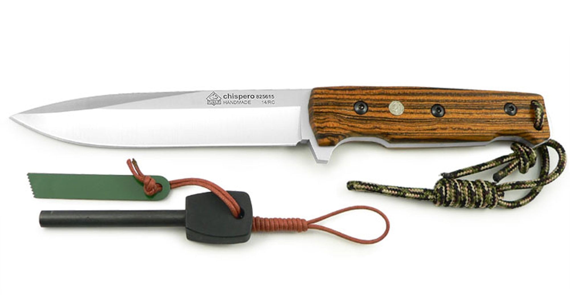 Puma IP Bokote Full Tang Hunting Knife with Leather Sheath - 58 Steel Blade, Fire Starter Handle & Leash - Perfect for Outdoor Camping, Survival & Bushcraft Activities