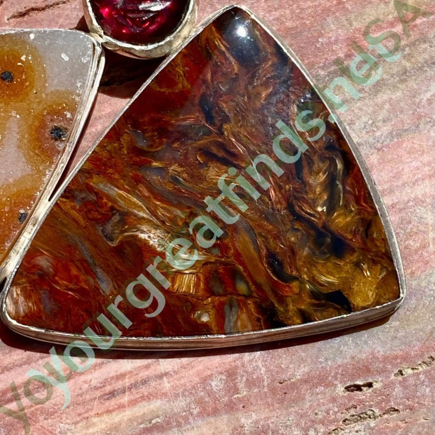 Elegant Sterling Silver Garnet Pendant with Jasper Quartz Druzy - Perfect for Necklaces, Gifts & Special Occasions