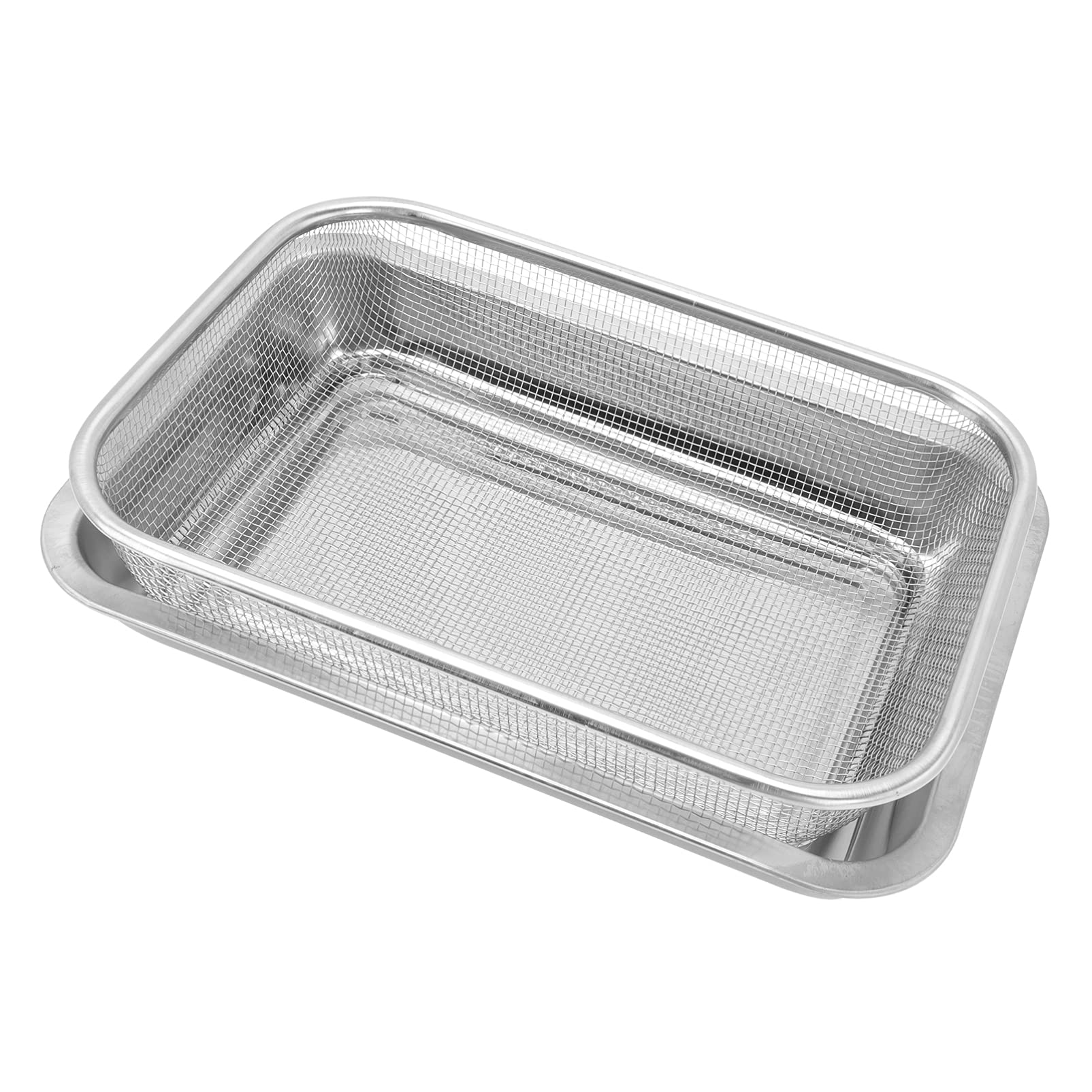 Premium Stainless Steel Kitchen Strainer Colander - Heavy Duty Rectangular Oil Drain Plate with Tray | Food Strainer Bowl for Fruits, Snacks & Fast Food | Ideal for Home Kitchen, Restaurants & Food Prep Stations