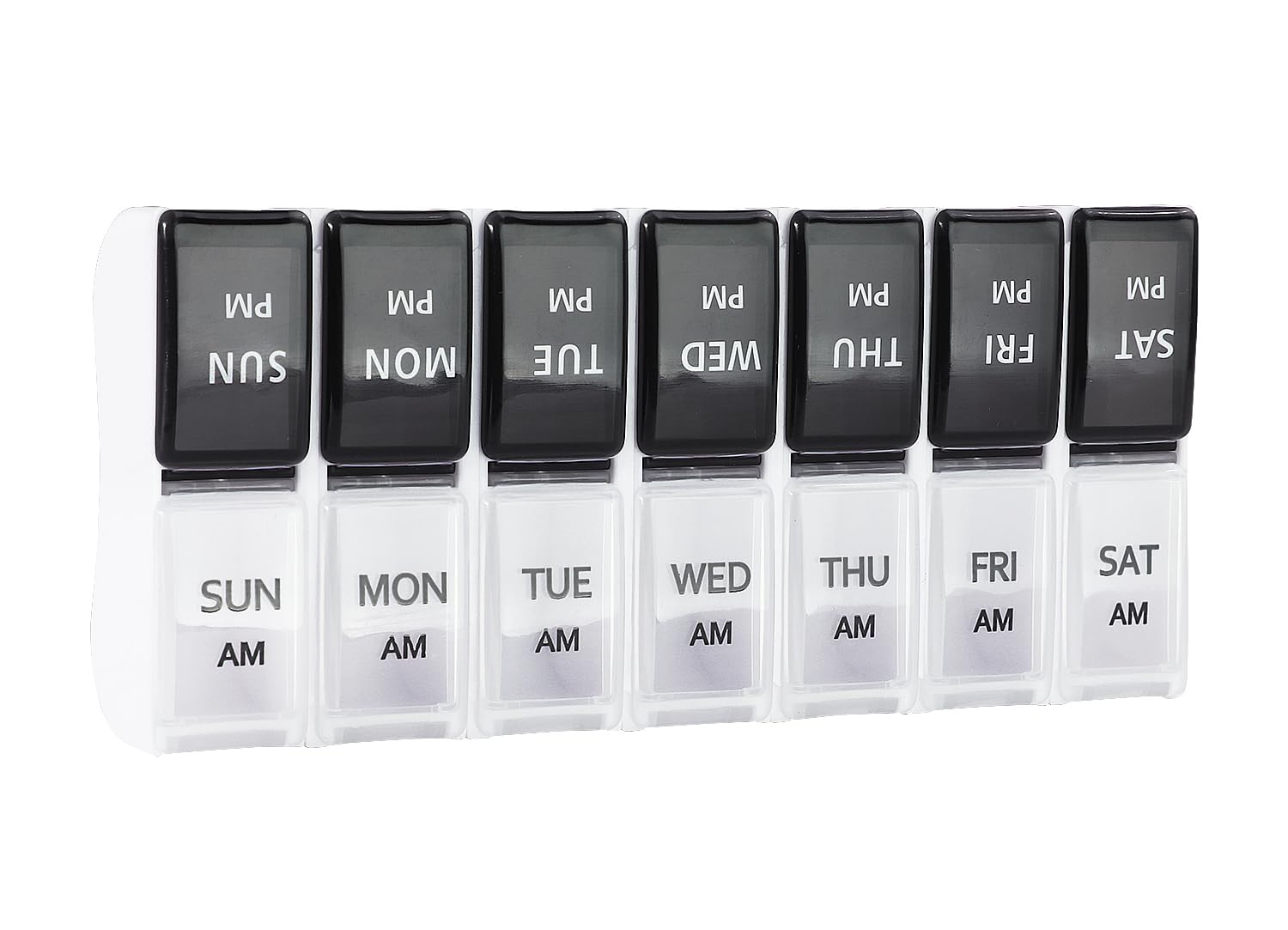 7-Day Pill Organizer with 14 Compartments - Morning & Evening Removable Medicine Box for Vitamins, Fish Oil, Supplements & Pills | Perfect for Travel, Home & Daily Medication Management (White + Black)