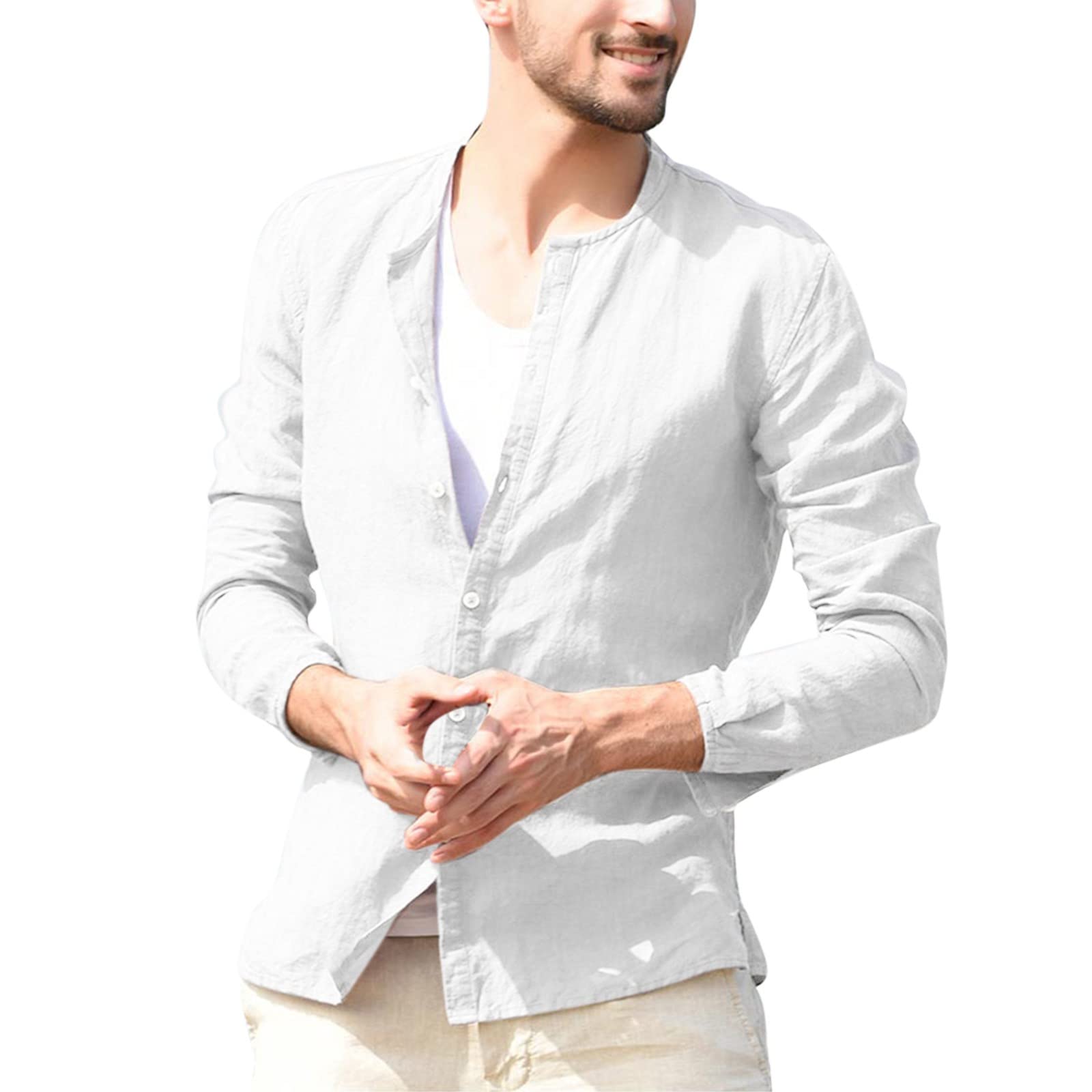 ZDFER Men's Cotton Linen Loose Fit T-Shirt - Breathable Long Sleeve Casual Shirt for Summer | Beach Wear, Outdoor Activities & Everyday Comfort