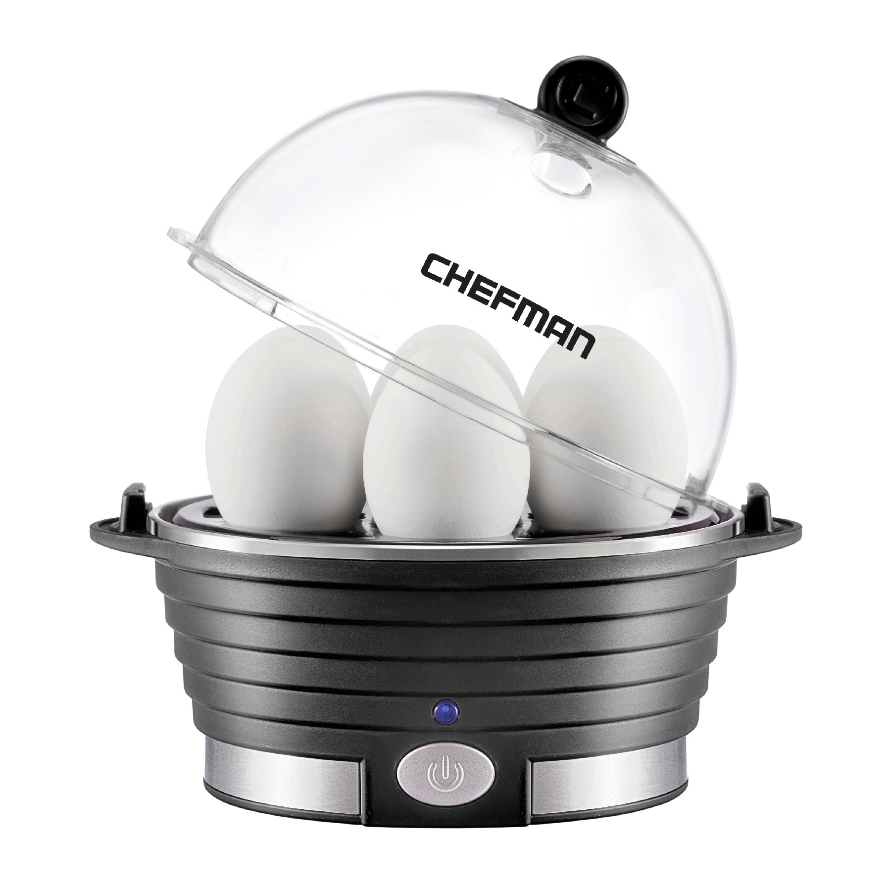 Chefman Electric Egg Cooker & Vegetable Steamer - Fast 6-Egg Capacity for Hard, Medium or Soft Boiled Eggs - Includes Poaching & Omelet Trays - BPA-Free, Ready Signal - Perfect for Breakfast Meal Prep & Healthy Cooking (Black)