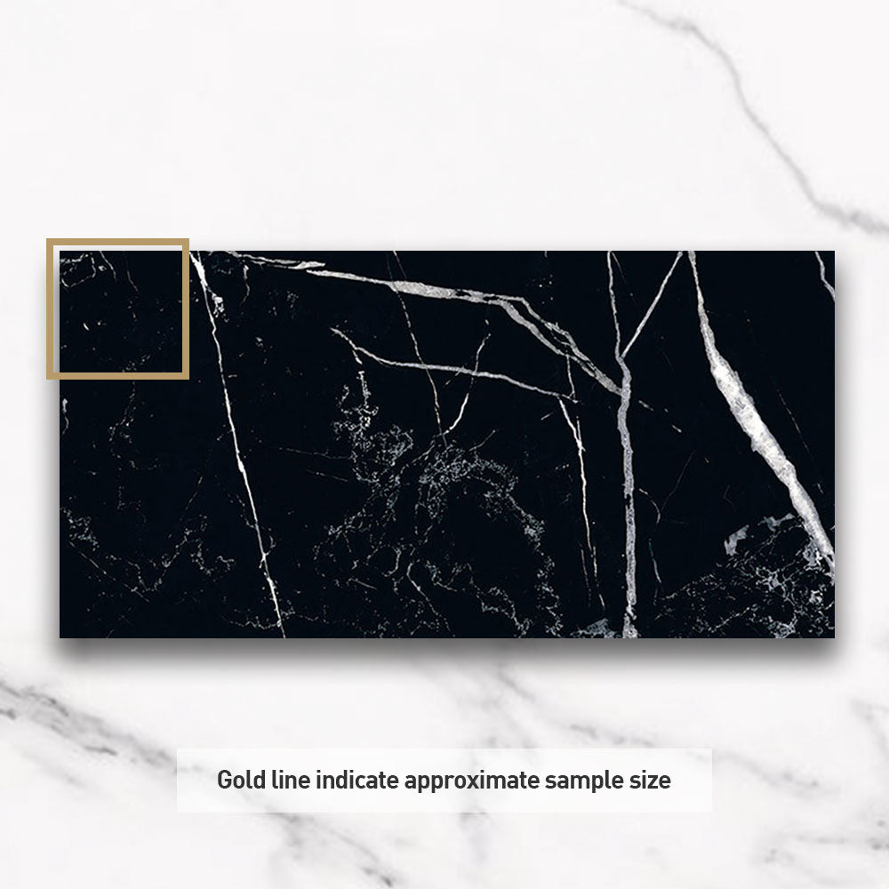 Marbella Nero Marquina 300x600 Polished Porcelain Tile - Premium Black Marble Look Floor & Wall Tile for Bathroom, Kitchen & Living Room