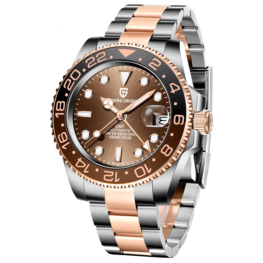 Pagani Design Men's Automatic GMT Diver Watch - Luxury Stainless Steel Case, Sapphire Crystal, Gold & Blue Sports Watch - Perfect for Diving, Business & Casual Wear - Ideal Gift for Men