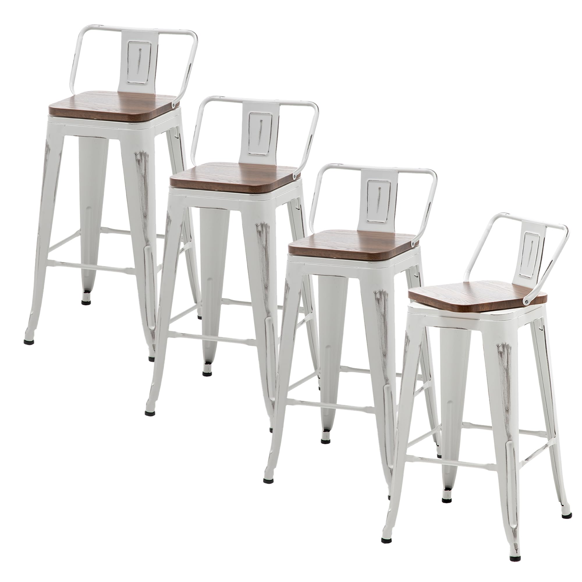 **30 Inch Bar Stools Set of 4 - Counter Height Swivel Bar Chairs with Back, Metal Frame, White - Perfect for Kitchen, Dining Room & Home Bar**