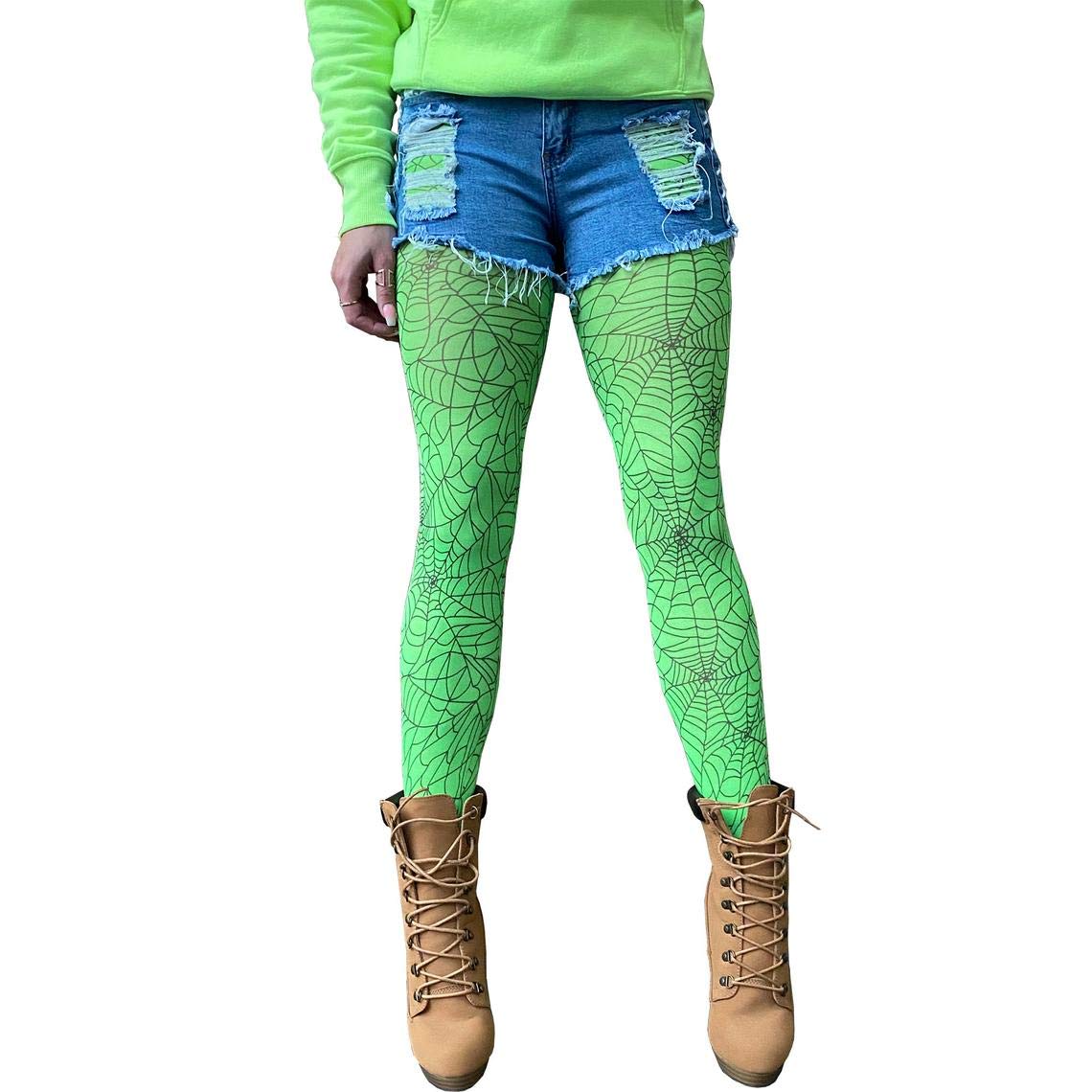 Spider Web Tights for Women - Stretchy Green Halloween Pantyhose | Perfect for Cosplay, Gothic Fashion & Halloween Costumes