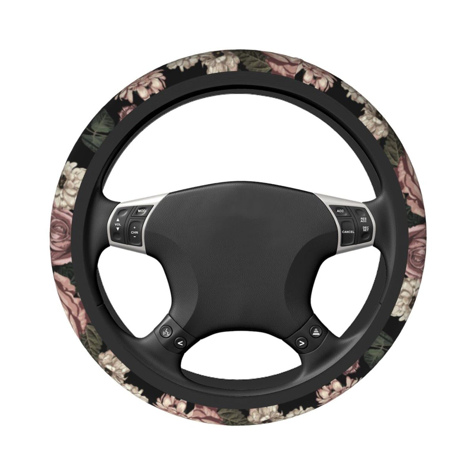 15 Inch Universal Elegant Rose Flower Steering Wheel Cover - Retro Floral Print Neoprene Car Wheel Protector - Cute Automotive Accessory for Women's Cars - Perfect for Daily Commute & Road Trips