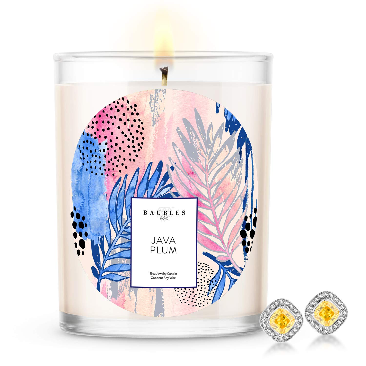 Baubles Java Plum Scented Premium Candle with Hidden Surprise Earring | 18 oz Large Soy Candle | Made in USA | Parrafin-Free | Perfect for Home Decor, Romantic Gifts & Self-Care Relaxation