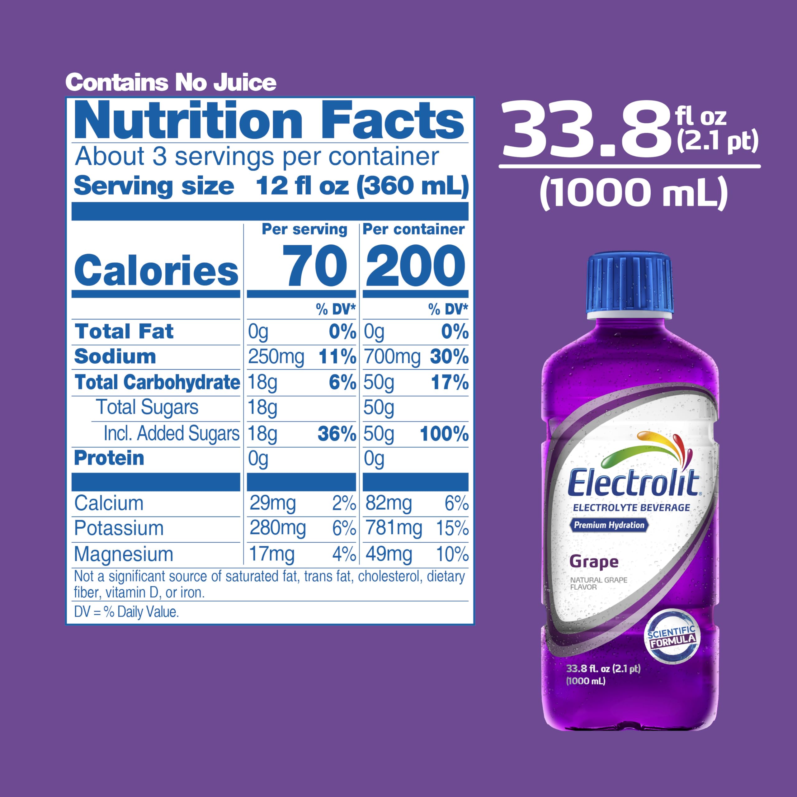 Electrolit Hydration Electrolyte Sports Drink - 6 Pack Grape Flavor | Replenish Electrolytes for Workout, Running & Active Lifestyle | Sugar-Free Hydration Beverage for Athletes & Fitness Enthusiasts