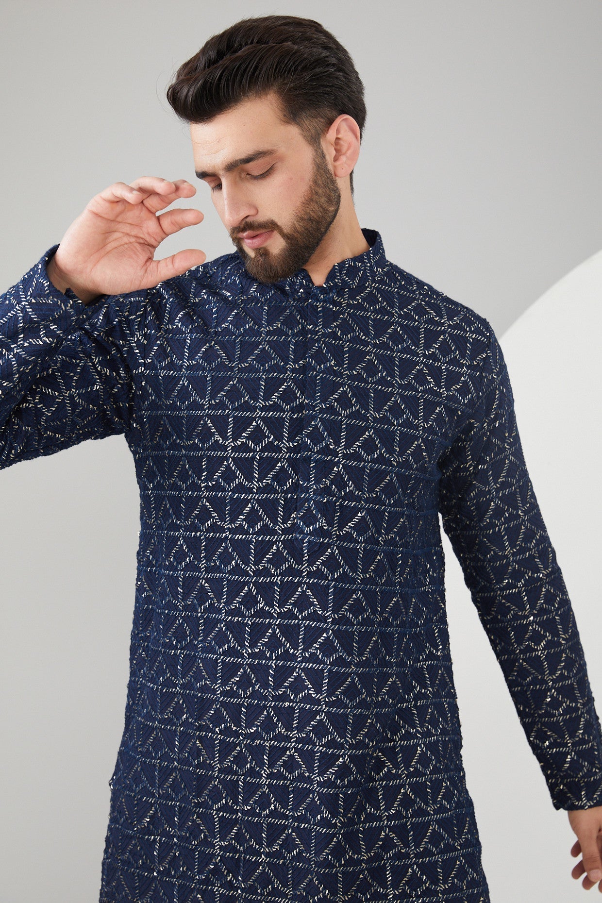 Navy Blue Silk Sequin Embroidered Kurta for Women | Elegant Indian Party Wear | Perfect for Weddings, Festivals & Special Occasions