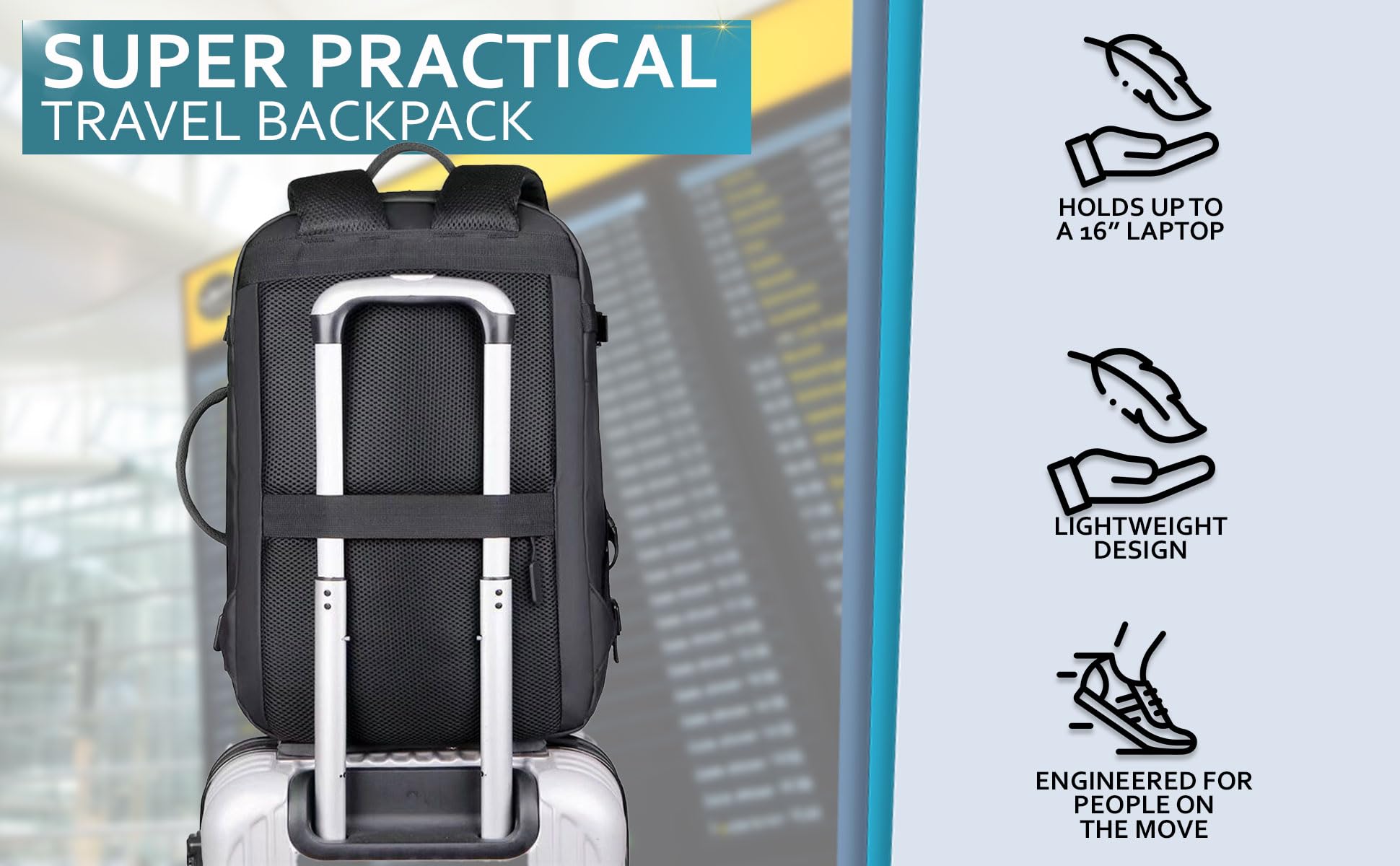 Travel Laptop Backpack for 16' Laptop - Stylish Carry-On Bag for Women & Men, Perfect for College Students, Work, Business, and Everyday Commute