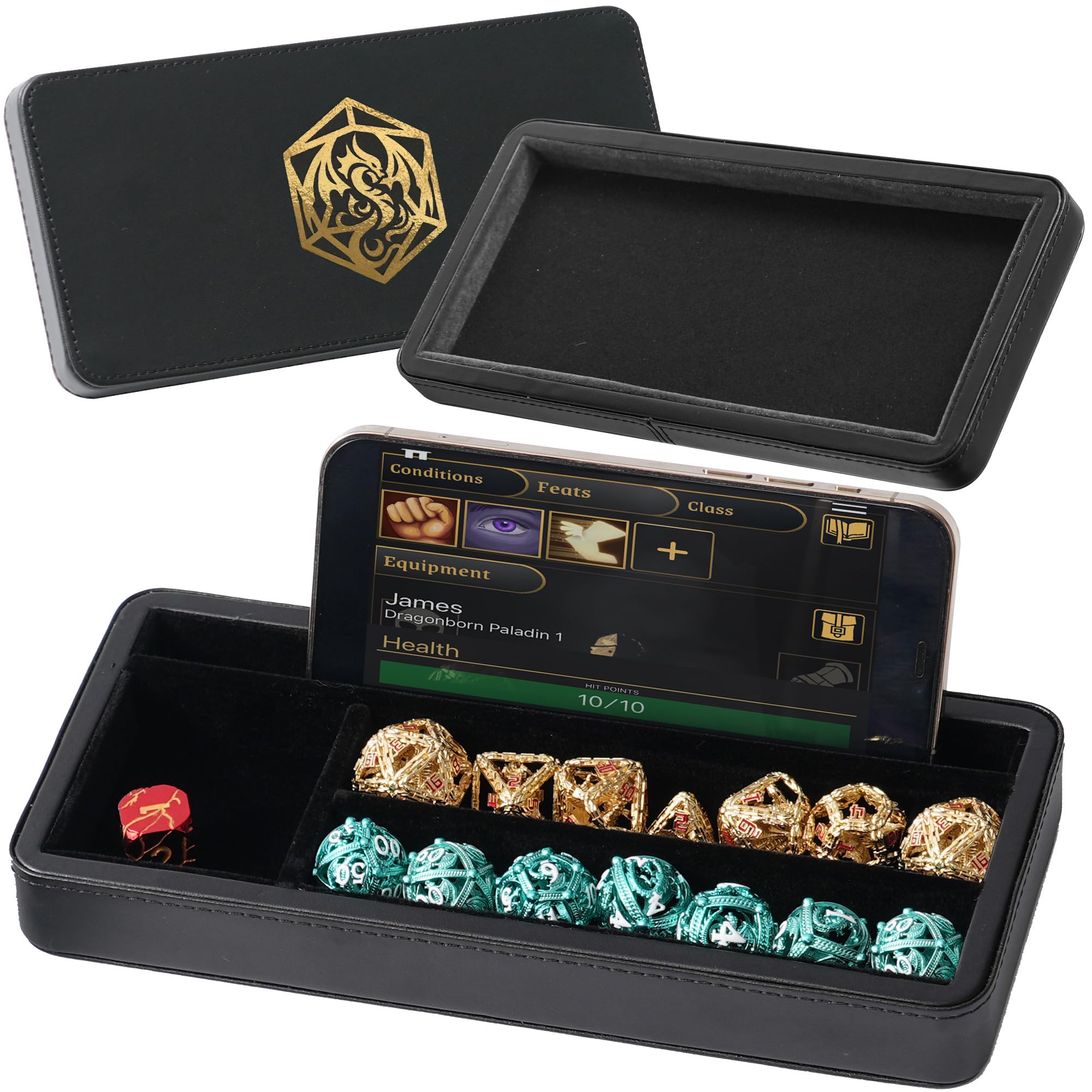Premium Sanctum Dice Box for DND & RPG - Magnetic Lid Felt-Lined Storage Case with Dice Tray, Phone/Pen Slot - Perfect for Tabletop Gaming, Dungeons & Dragons Accessories, and Role-Playing Game Sessions