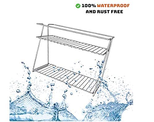 Stainless Steel Kitchen Rack 2-Tier Organizer, Countertop Corner Storage Shelf for Spices, Utensils, and Cookware, Space-Saving Kitchen Solution (33x15x26cm, Silver)