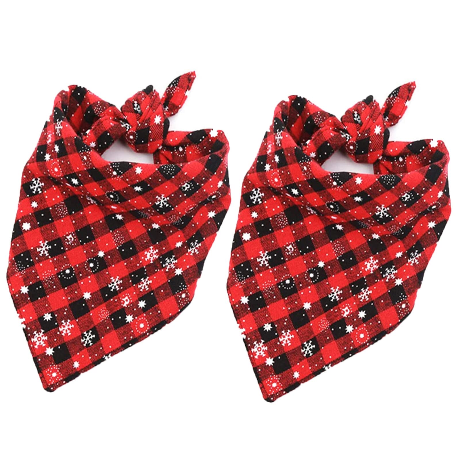 Malier 2 Pack Christmas Plaid Snowflake Dog Bandanas - Classic Holiday Pet Scarves & Triangle Bibs for Small Medium Large Dogs - Festive Pet Costume Accessories (Large, Red) | Perfect for Christmas Photos, Pet Parties & Winter Outings
