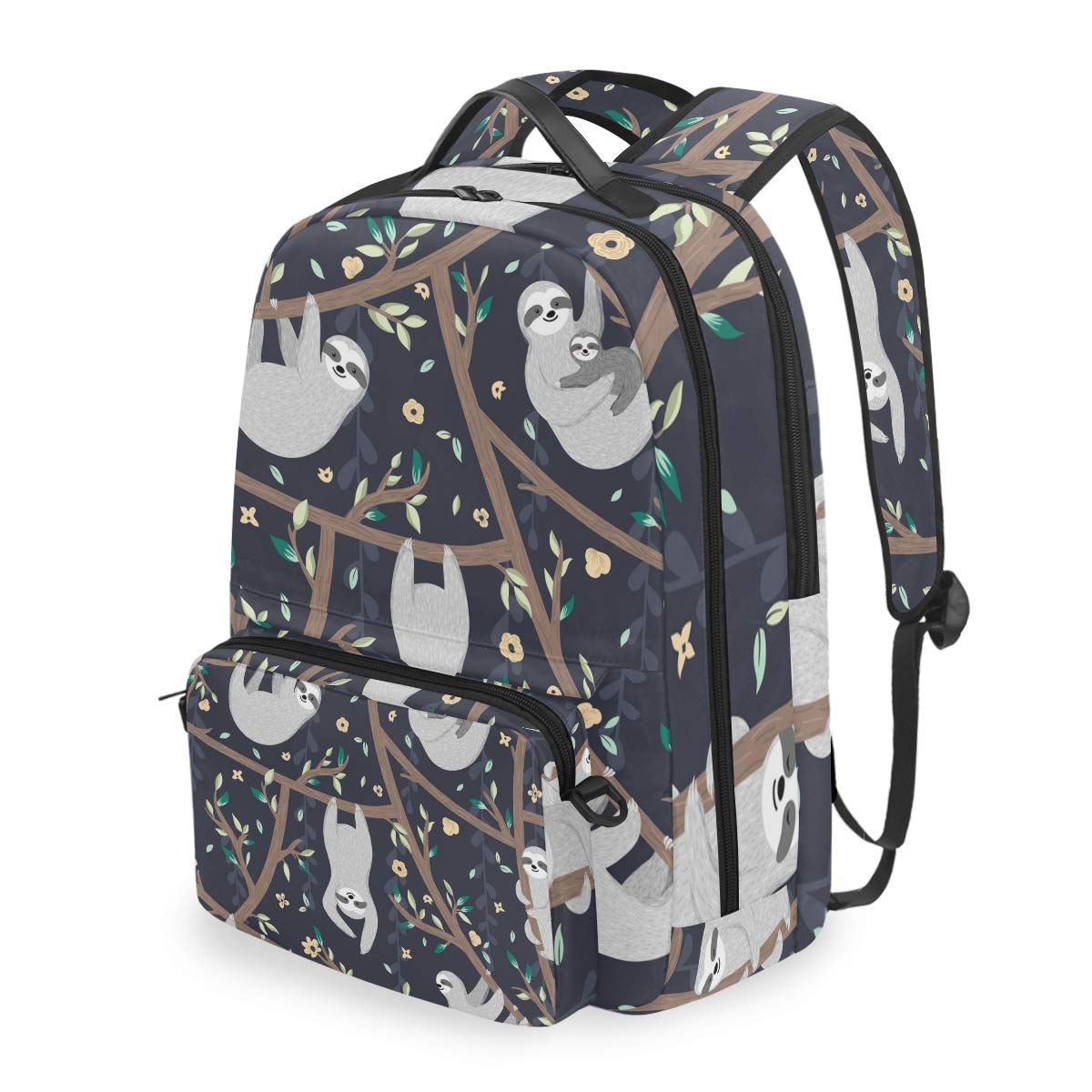 Floral Sloth Print Detachable Backpack - Lightweight Canvas Laptop Bag for College, School, Travel & Hiking | Crossbody Daypack for Girls & Boys | Perfect for Camping, Commuting & Outdoor Adventures