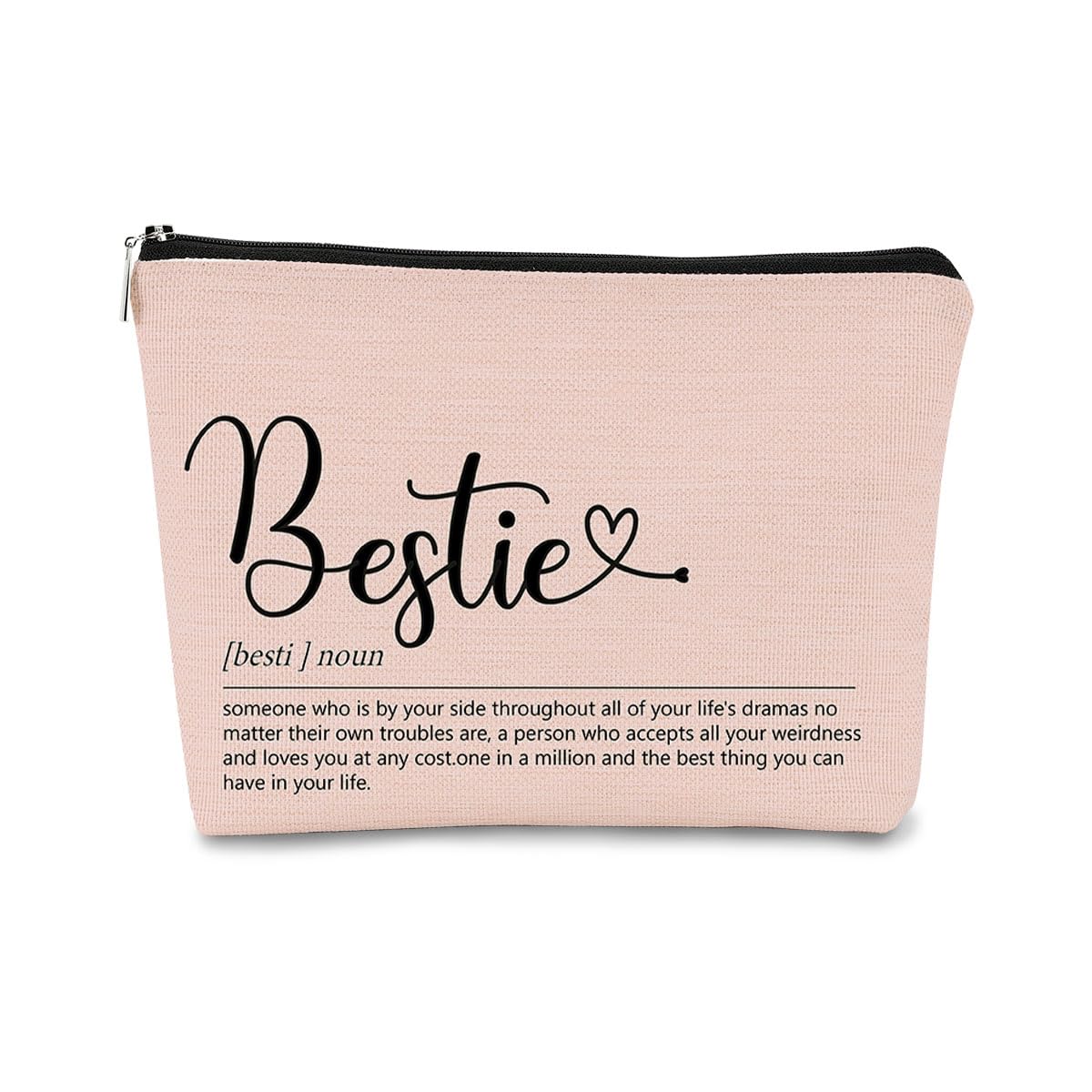 Bestie Definition Small Makeup Bag - Pink Cosmetic Pouch for Women | Travel Toiletry Organizer | Inspirational Gift for Friends, Sisters, Colleagues & Classmates | Perfect for Birthday, Travel & Daily Makeup Storage