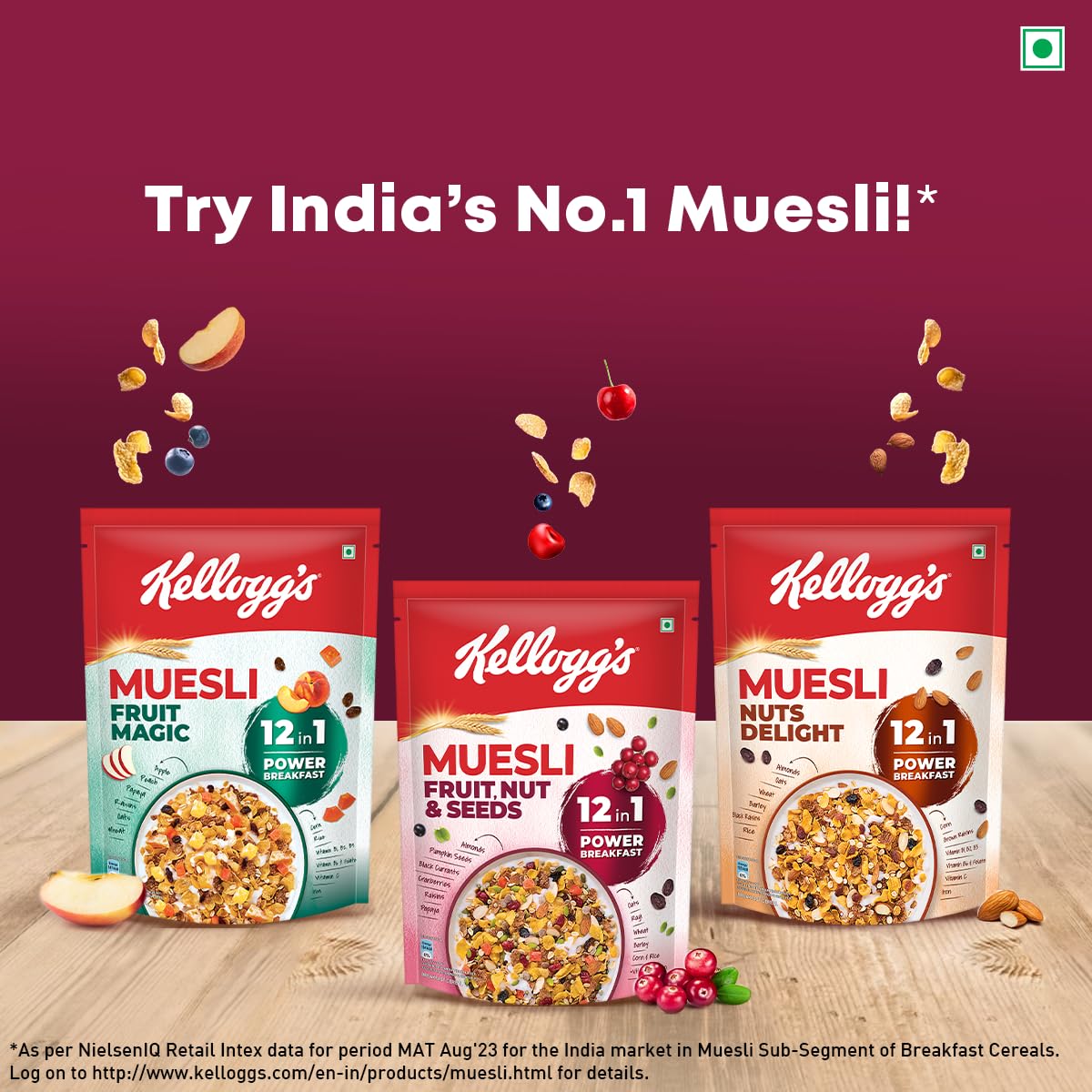 Kellogg's Muesli with Fruits, Nuts & Seeds - 750g | 12-in-1 Power Breakfast Cereal | India's No.1 Multigrain Muesli | Healthy Morning Meal for Weight Loss & Energy Boost | Perfect for Busy Professionals & Fitness Enthusiasts