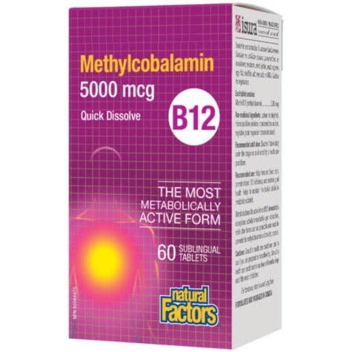 Natural Factors Vitamin B12 Methylcobalamin 5000mcg - 60 Quick Dissolve Sublingual Tablets for Energy Boost & Nervous System Support - Ideal for Vegetarians & Busy Professionals