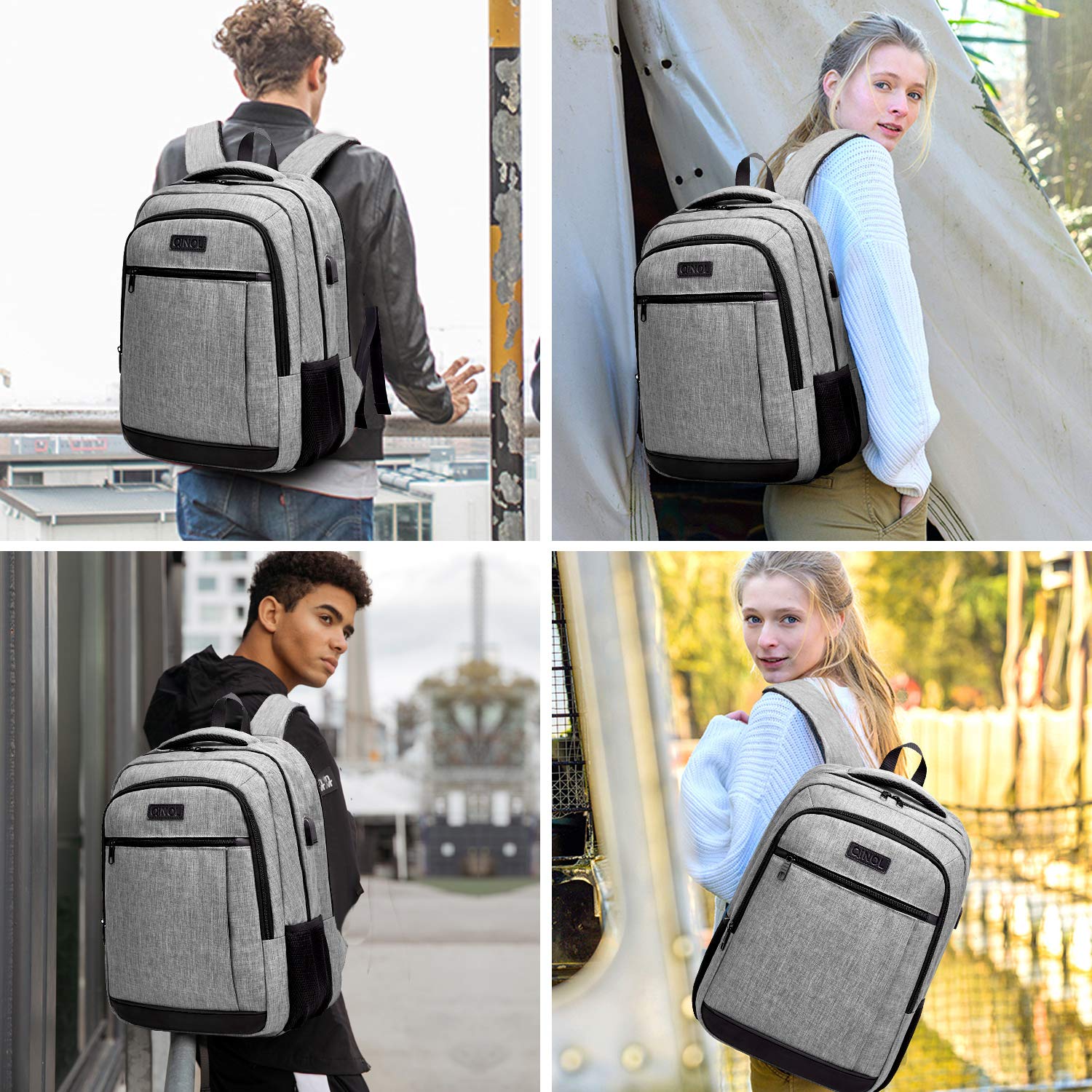 Anti-Theft Travel Laptop Backpack with USB Charging Port - 17.3 Inch Large Business Computer Bag for Men & Women (Grey) - Perfect for Commuting, Business Trips & College Students