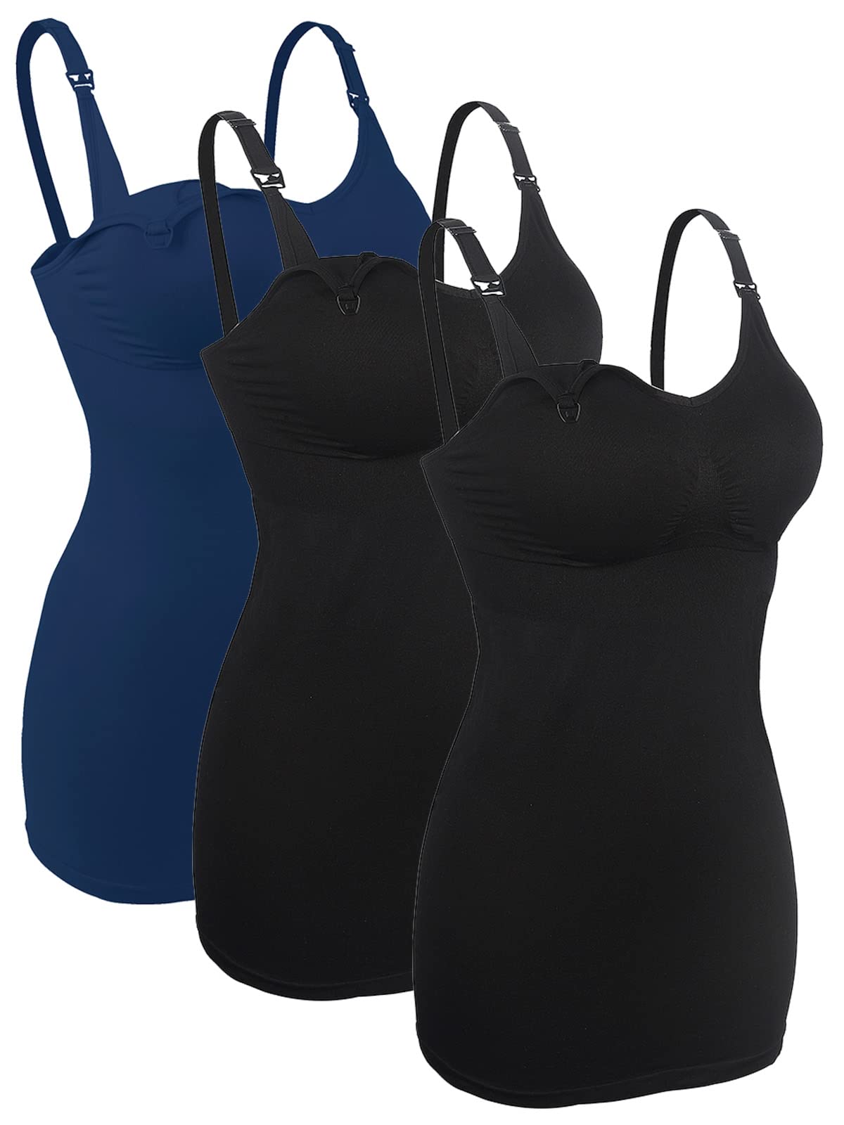 3Pcs Women's Maternity Nursing Tank Tops - Breastfeeding Cami with Built-in Bra & Adjustable Straps | Comfortable Nursing Clothes for Pregnancy & Postpartum | Perfect for Daily Wear, Work & Nursing Sessions