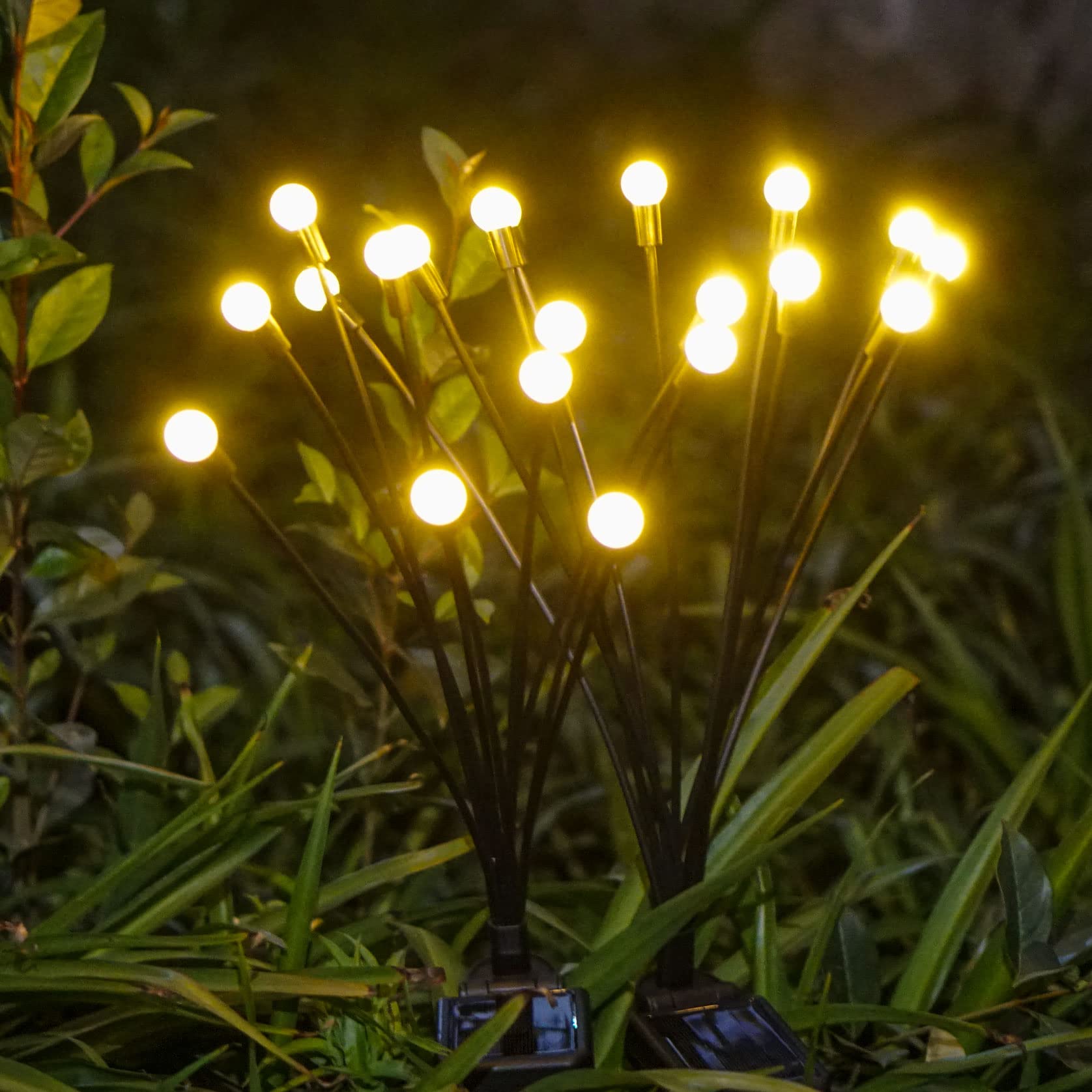 Solar Firefly Fairy Lights - 10 LED Starburst Swaying Outdoor Stake Lights (4 Pack) - Waterproof Decorative Lighting for Garden, Landscape, Path, Yard & Patio - Warm White - Perfect for Outdoor Weddings, Parties & Holiday Decorations