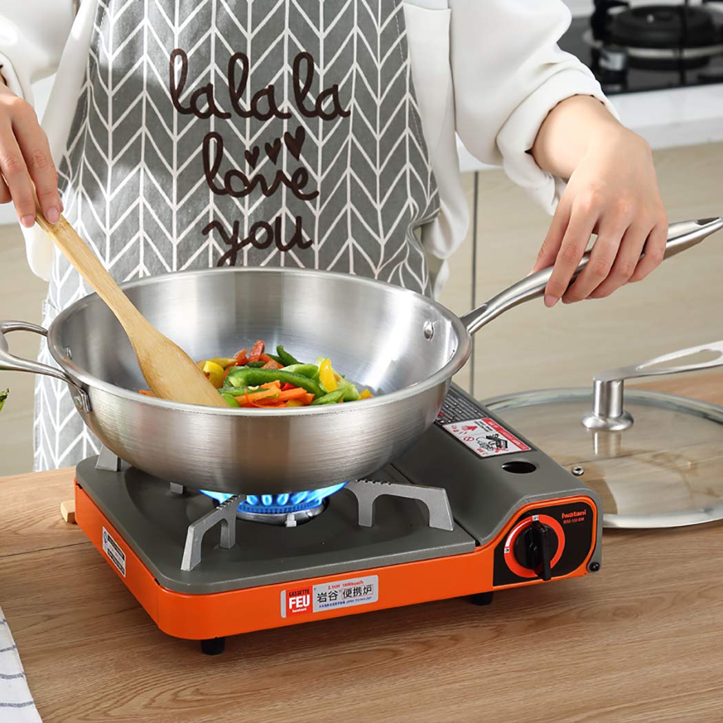 One Piece Multi-Ply Clad 18/10 Stainless Steel Wok Pan - 12.5 Inch Stir Fry Pan with Dome Lid & Steamer Basket - Professional Cookware for Asian Cuisine, Stir Frying, Steaming - Perfect for Home Chefs & Restaurant Use