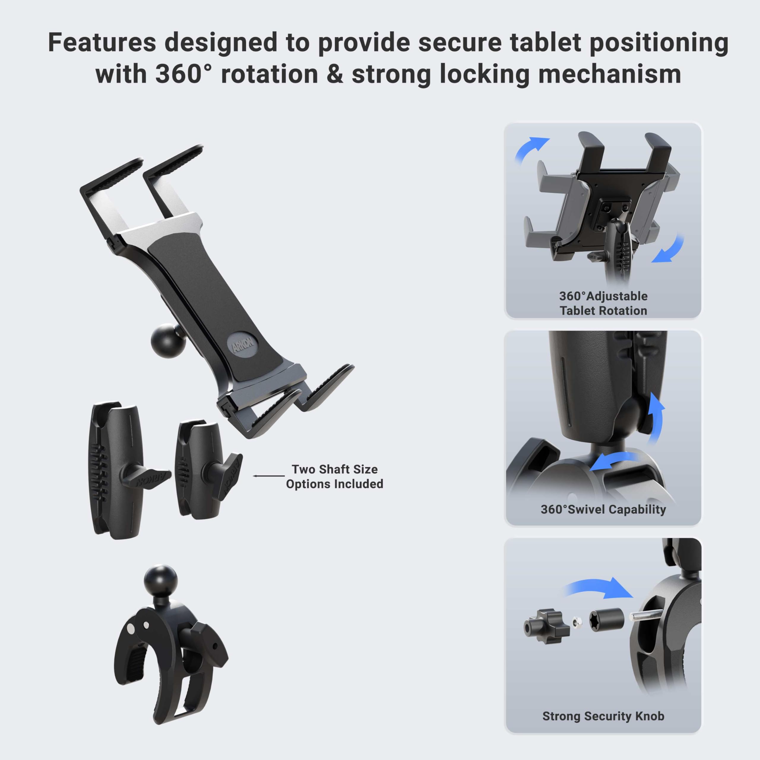 ARKON Heavy Duty Tablet Mount with Secure Locking Knob - Retail Black - Perfect for Car, Truck, and Office Use