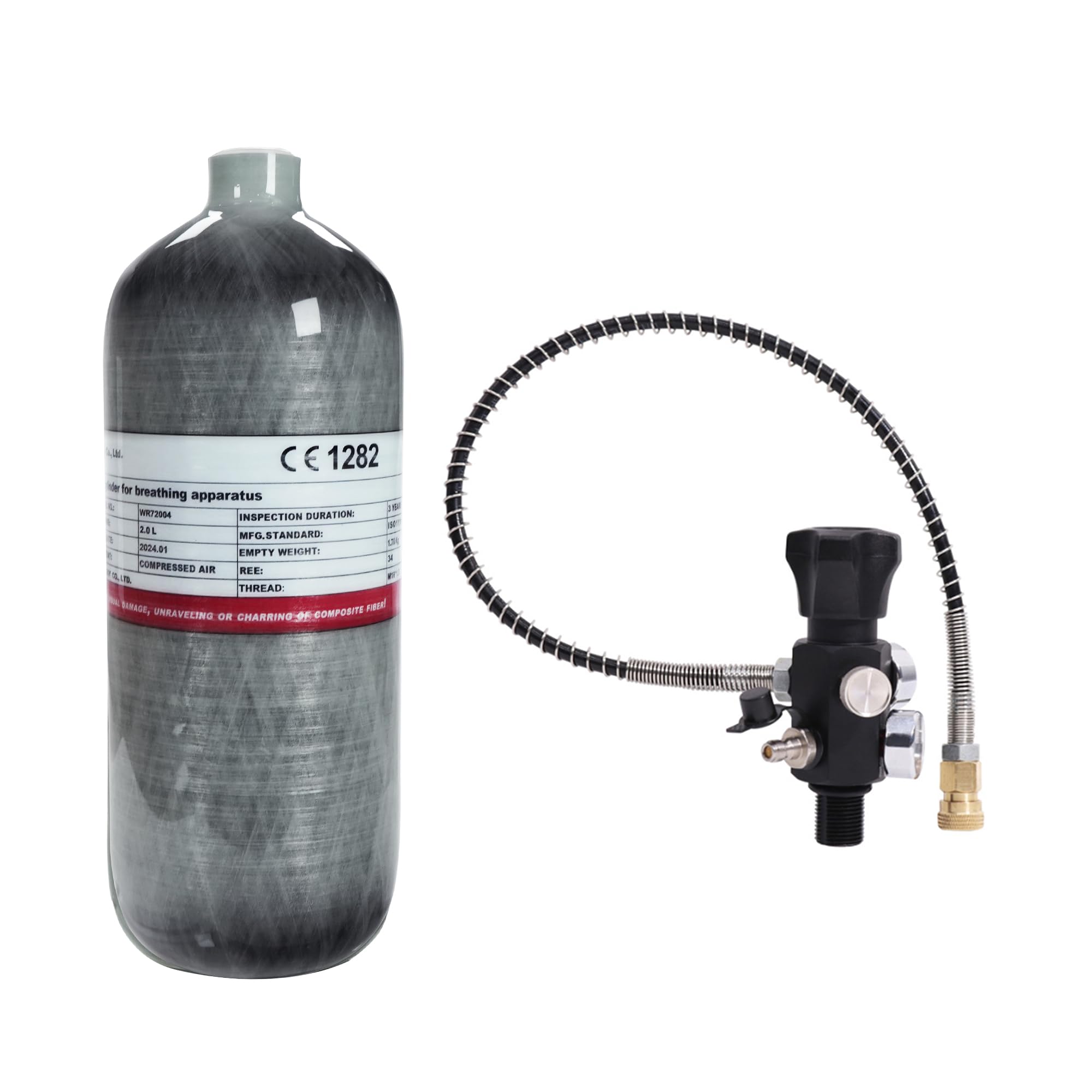 TUXING 4500Psi Carbon Fiber Scuba Tank - 2L/122Cu in 2000CC Composite Air Cylinder for Scuba Diving, Paintball, Firefighting & Emergency Oxygen Supply