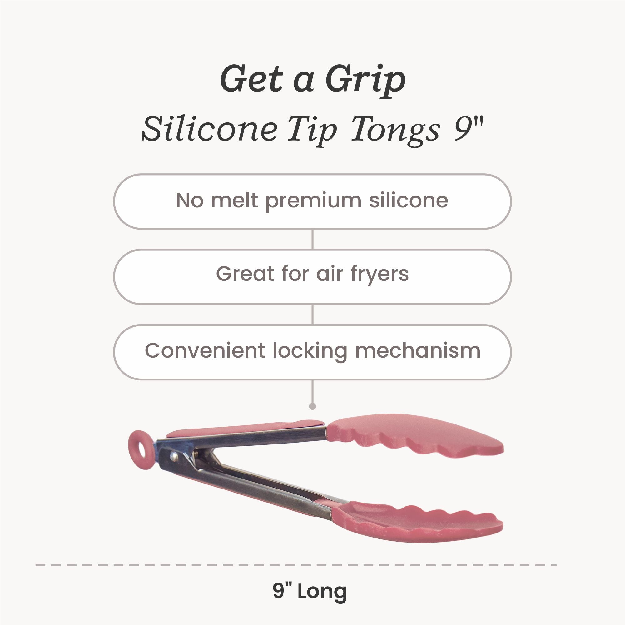 Non-Slip Silicone Tip Tongs - 9 Inch Heat Resistant Kitchen Tongs for Cooking, Grilling, and Serving - Perfect for BBQ, Salad, Pasta, and Hot Dishes