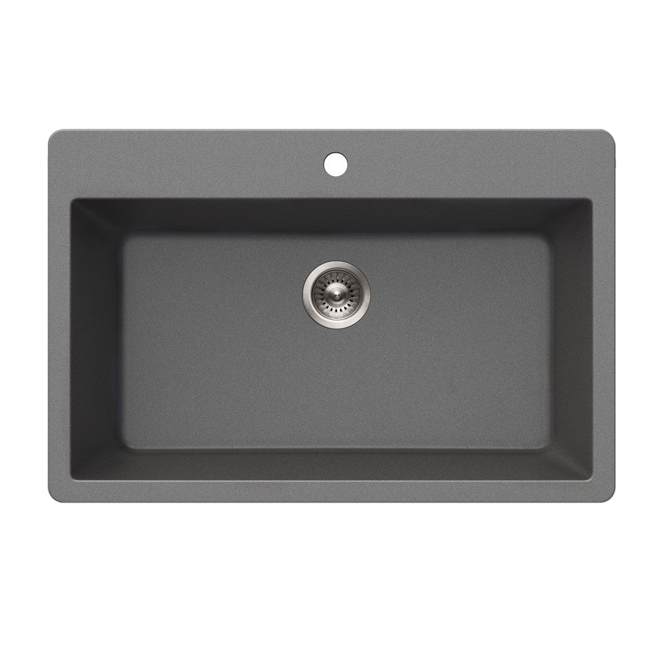 Houzer Quartztone Series 33 Slate Granite Topmount Single Bowl Kitchen Sink - V 300 SLATE | Durable & Stylish for Modern Kitchens, Perfect for Cooking & Cleaning