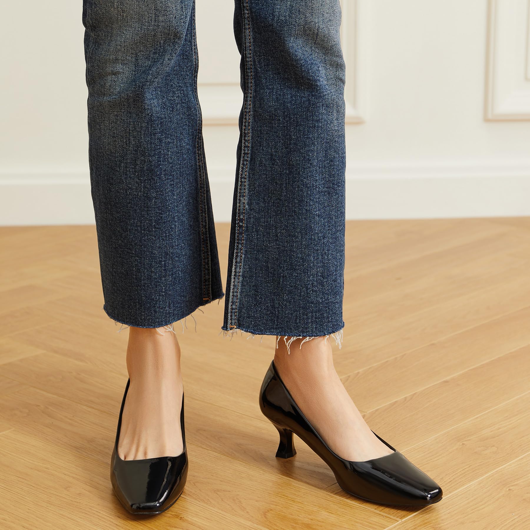 Trary Women's Classic Square Toe Kitten Heel Pumps - Comfortable Low Heel Dress Shoes for Office, Work & Formal Occasions | Closed Toe Casual Pumps for Women | Perfect for Business Attire, Weddings & Professional Events