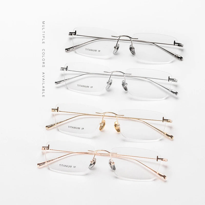 Stylish Unisex Black Rimless Rectangle Titanium Eyeglasses FT5678 - Lightweight & Durable for Work, Reading & Everyday Wear