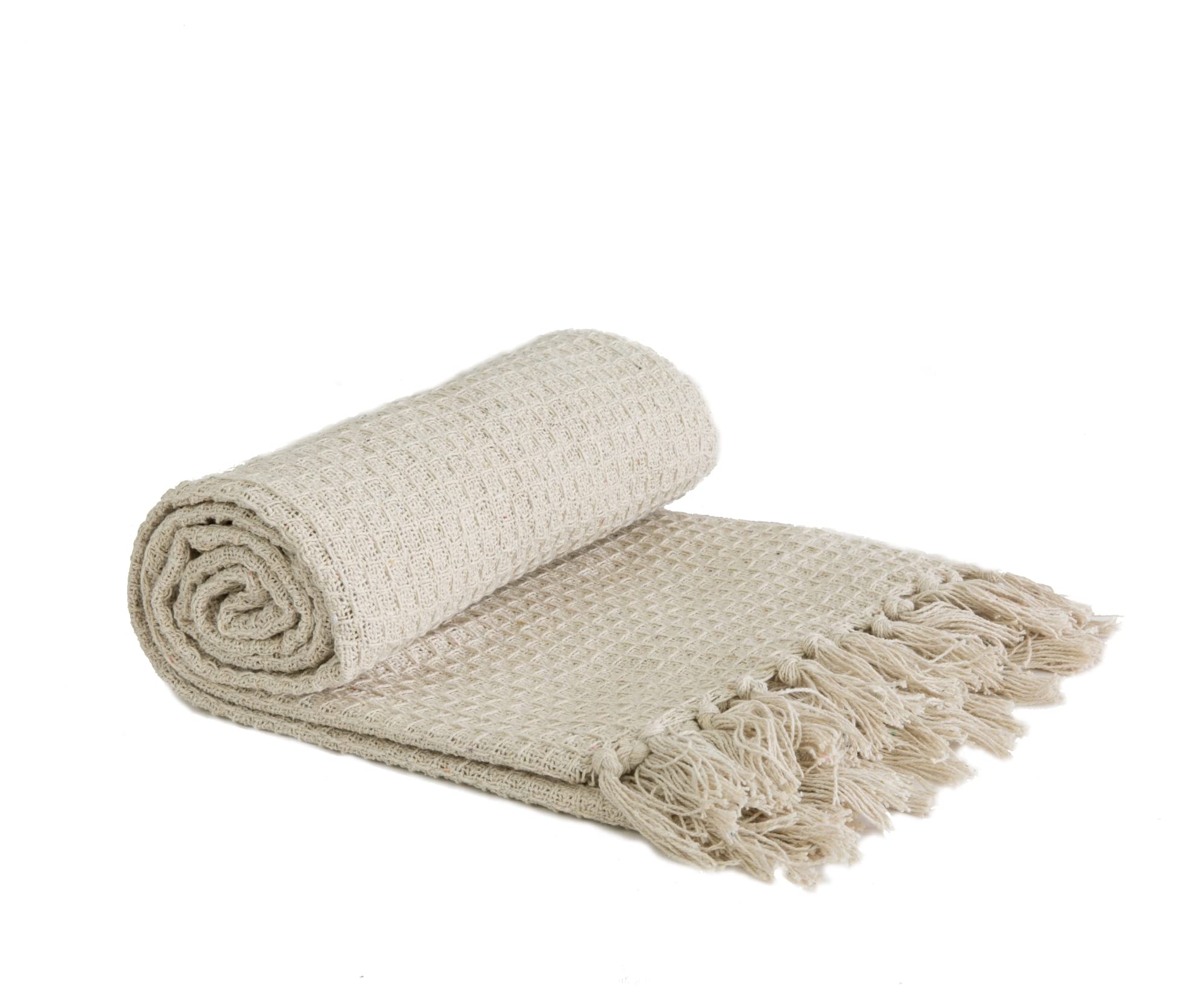 Emma Barclay Honeycomb - Eco-Friendly Recycled Cotton Waffle Weave Throw Blanket for Sofa, Chair & Settee - Ivory Cream - 50x60 Inches (127x152cm) - Perfect for Living Room, Bedroom & Cozy Home Decor