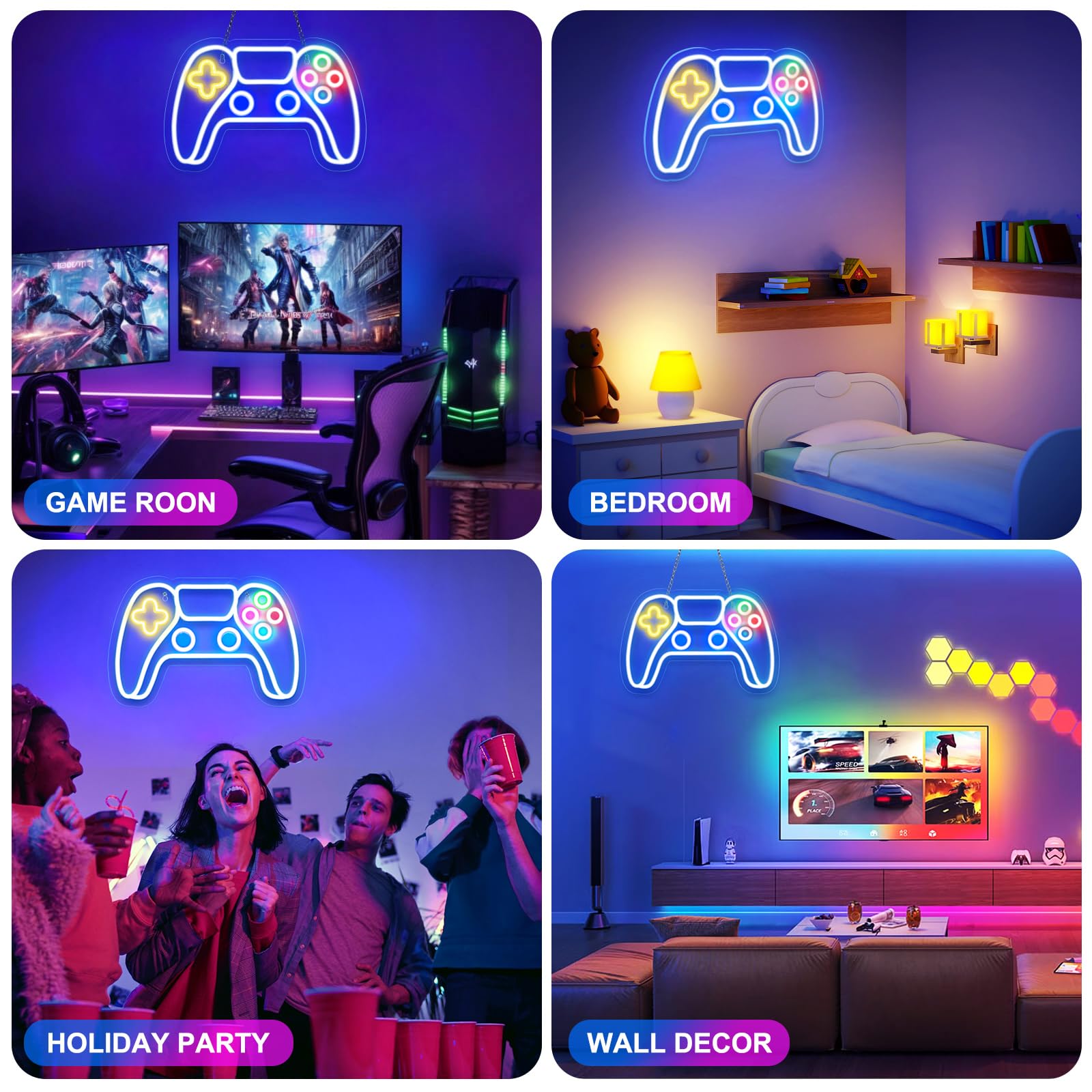 Gamer Neon Sign - LED Gaming Wall Decor for Game Room & Teen Boy Bedroom - Blue GAME Neon Light for Gaming Setup & Man Cave - Perfect for Esports, Streaming & Gamer Gifts