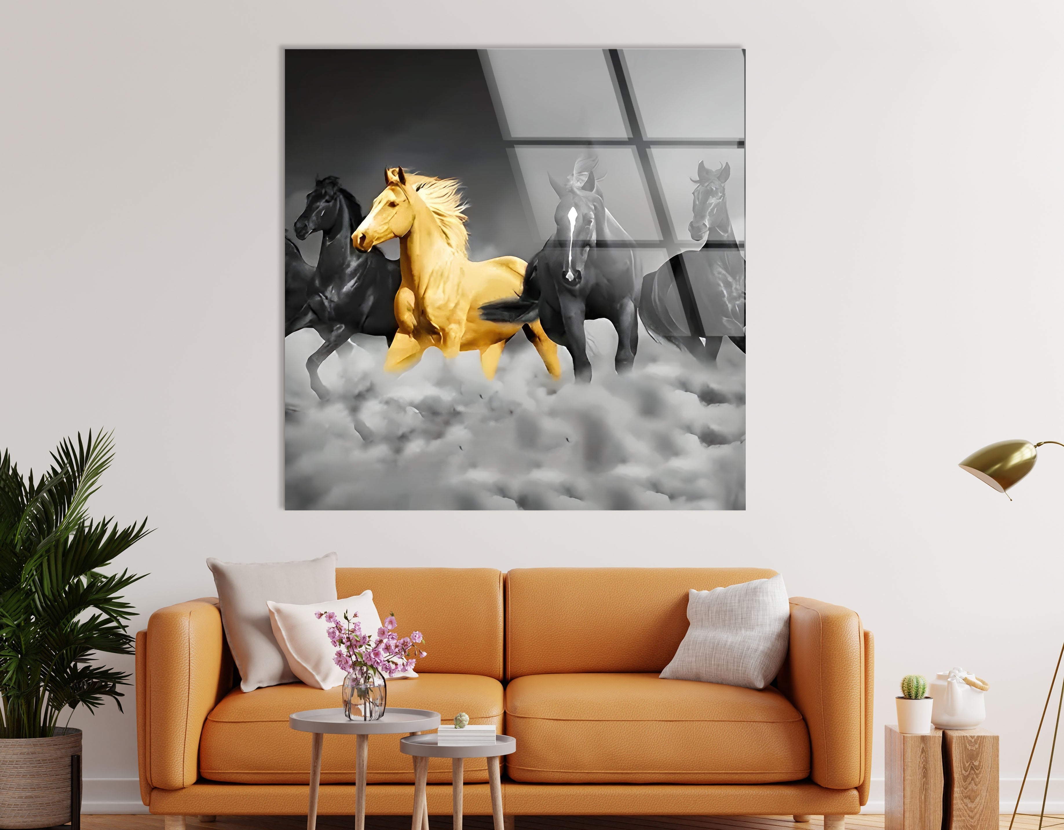 Elegant Black & Golden Horse Glass Wall Art - Handmade Modern Home Decor for Living Room, Bedroom & Office - Perfect Gift Idea for Housewarming & Holidays