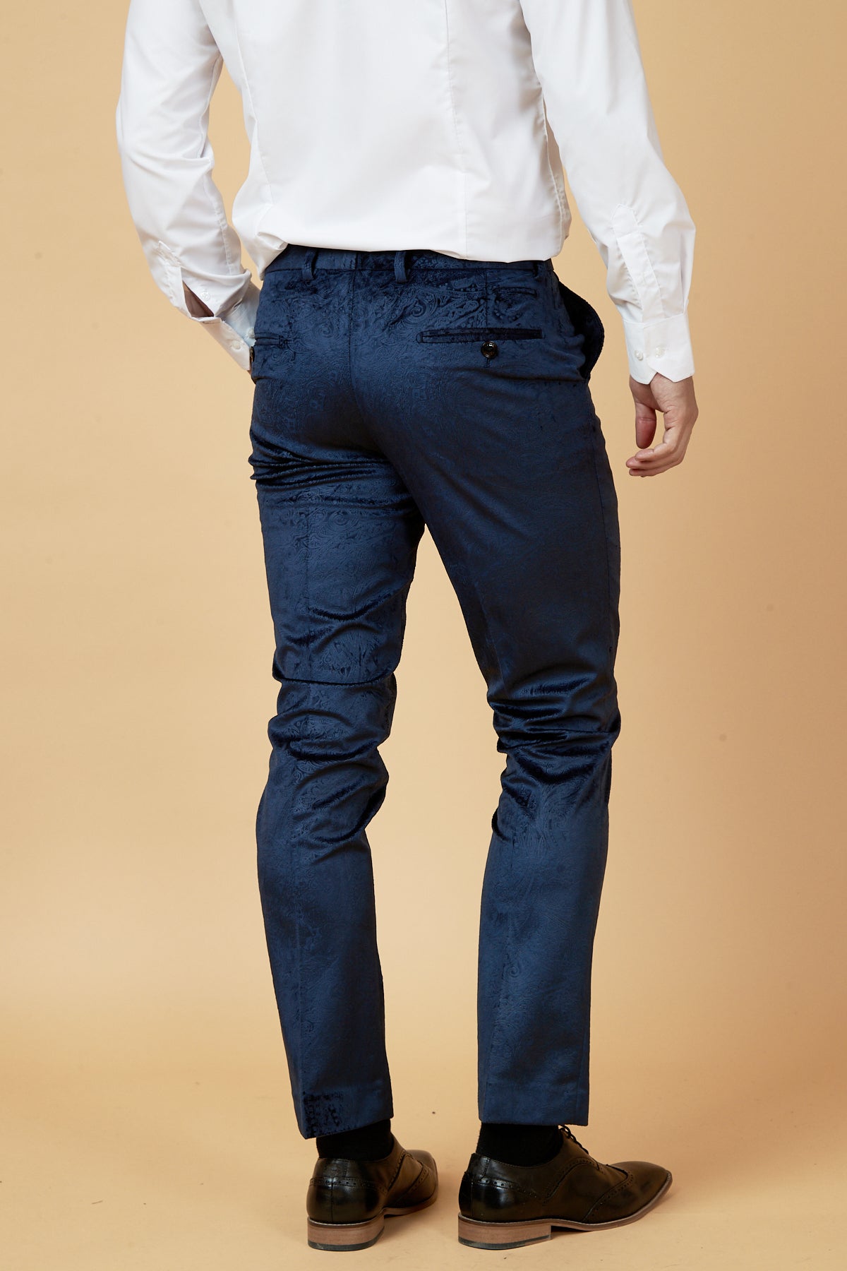 SIMON Navy Velvet Jacquard Three Piece Suit for Men | Formal Business Attire | Wedding & Special Occasion Outfit