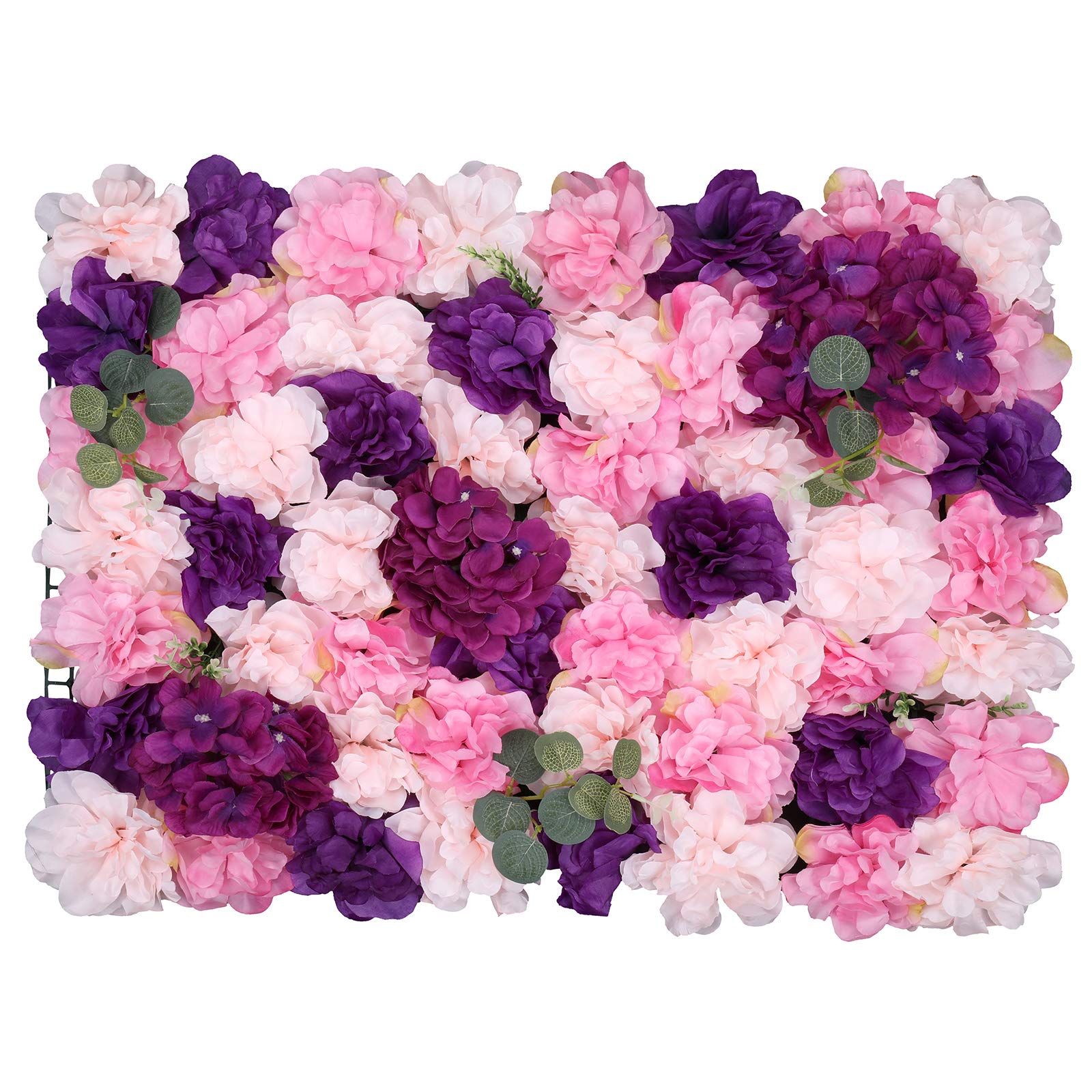 Artificial Flower Wall Panels - DIY Fake Silk Floral Backdrop for Wedding, Birthday Party, Photography Background (60cm x 40cm, 6pcs) - Rose Pink, Purple, Dusty Pink & Leaves - Perfect for Home Decor, Baby Showers, and Event Staging