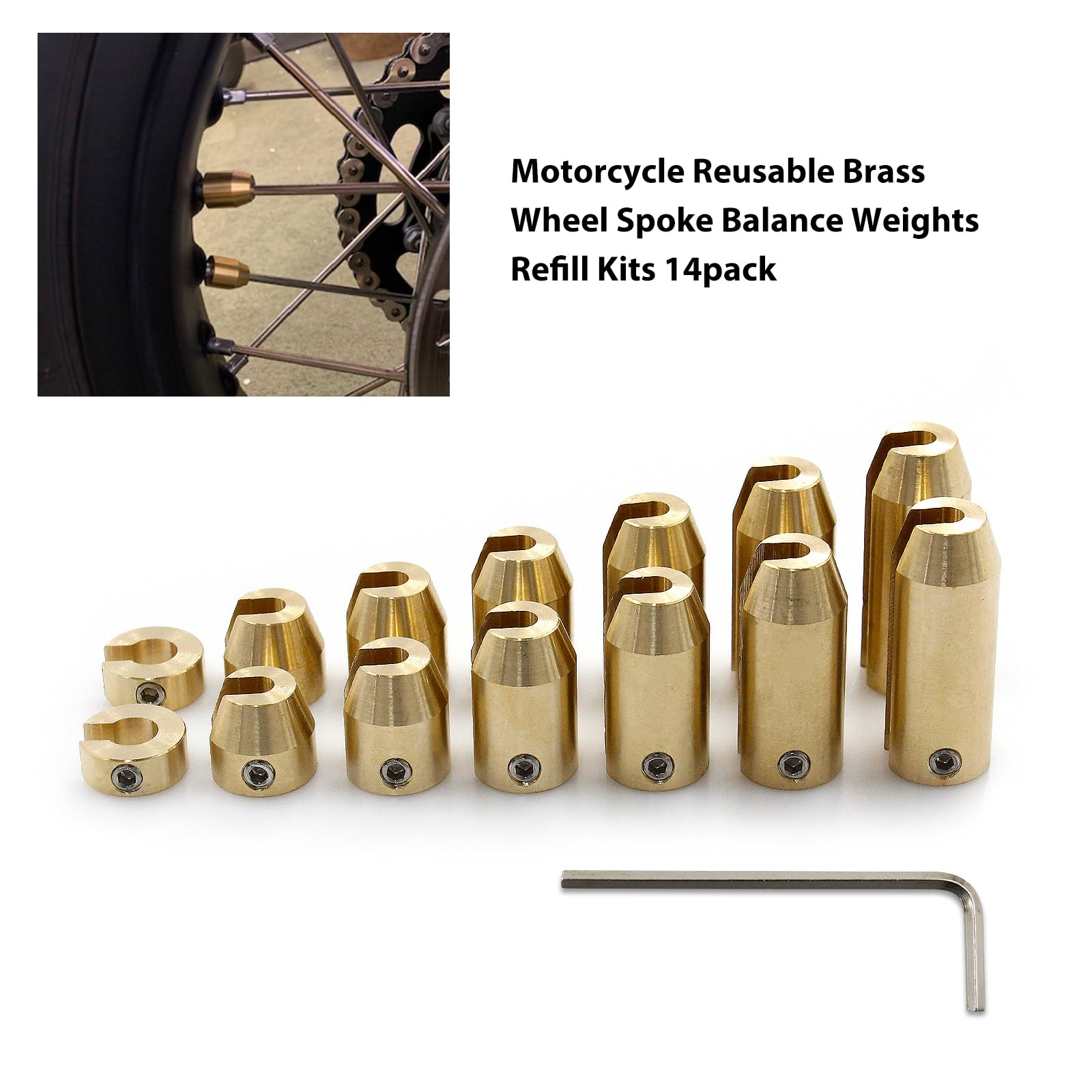 HXBER Motorcycle Wheel Spoke Balance Weights - 14 Pack Reusable Brass Spoke Weights Kit for Bike & Dirt Bike Wheel Balancing | Perfect for DIY Motorcycle Maintenance & Off-Road Adventures