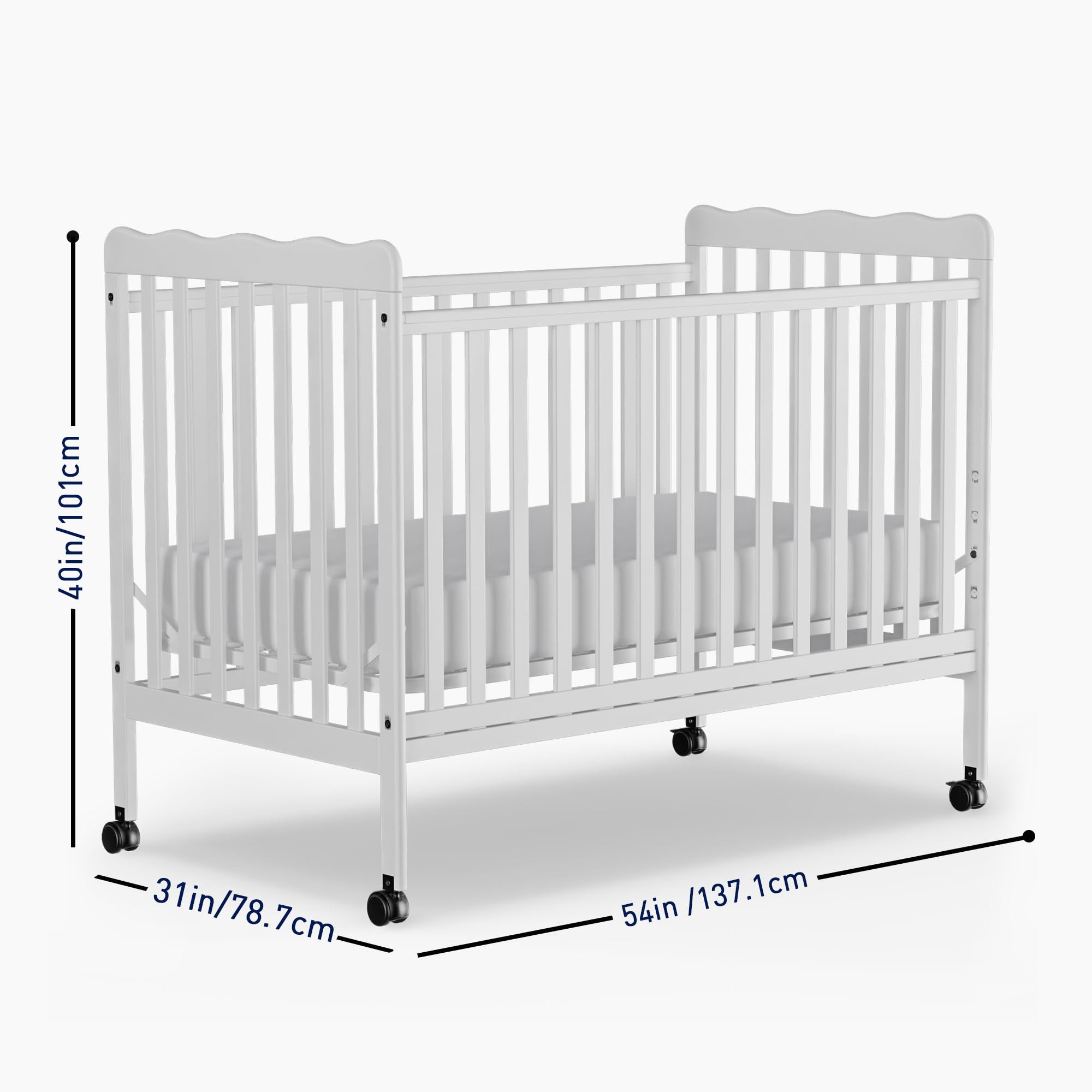 Convertible Baby Crib 3-in-1 Wooden Toddler Bed with Locking Wheels | Full Size Nursery Furniture | Non-Toxic White Finish | Perfect for Newborns, Infants & Growing Toddlers | Safe Sleeping Solution for Daycare & Home Nursery