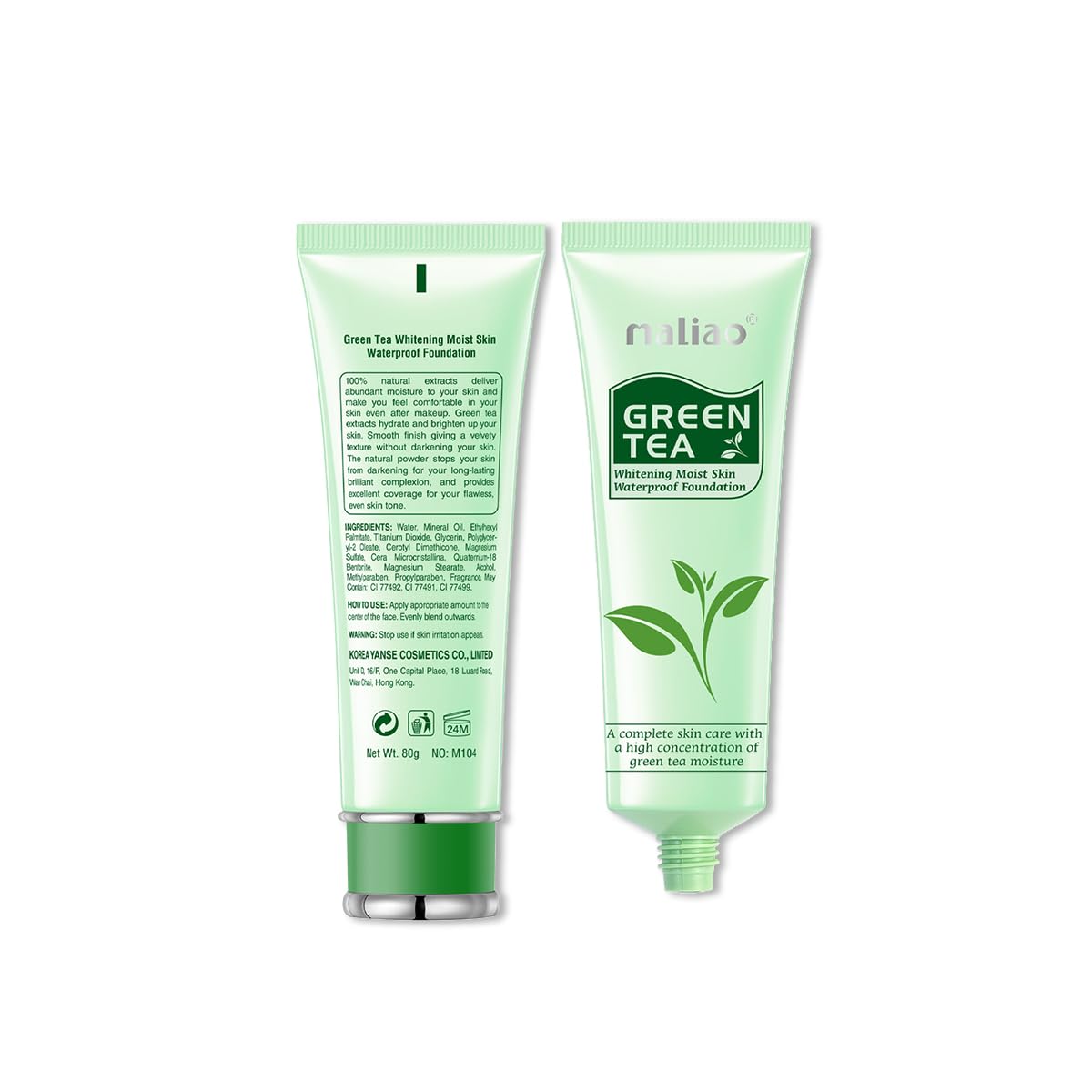 Maliao Green Tea Whitening Moist Skin Waterproof Foundation - Full Coverage, Hydrating & Smooth Finish, SPF Protection, Long-Lasting & Oil-Free, Brightening & Even Skin Tone, Natural Beige 80g | Perfect for Daily Wear, Special Occasions & Photo Shoots